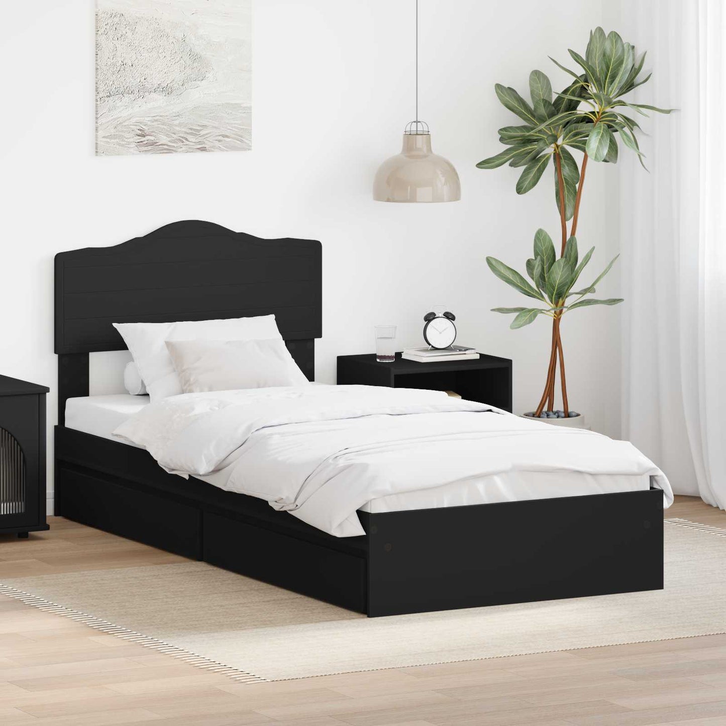 Storage Bed with Headboard Black 70 x 190 cm Engineered Wood