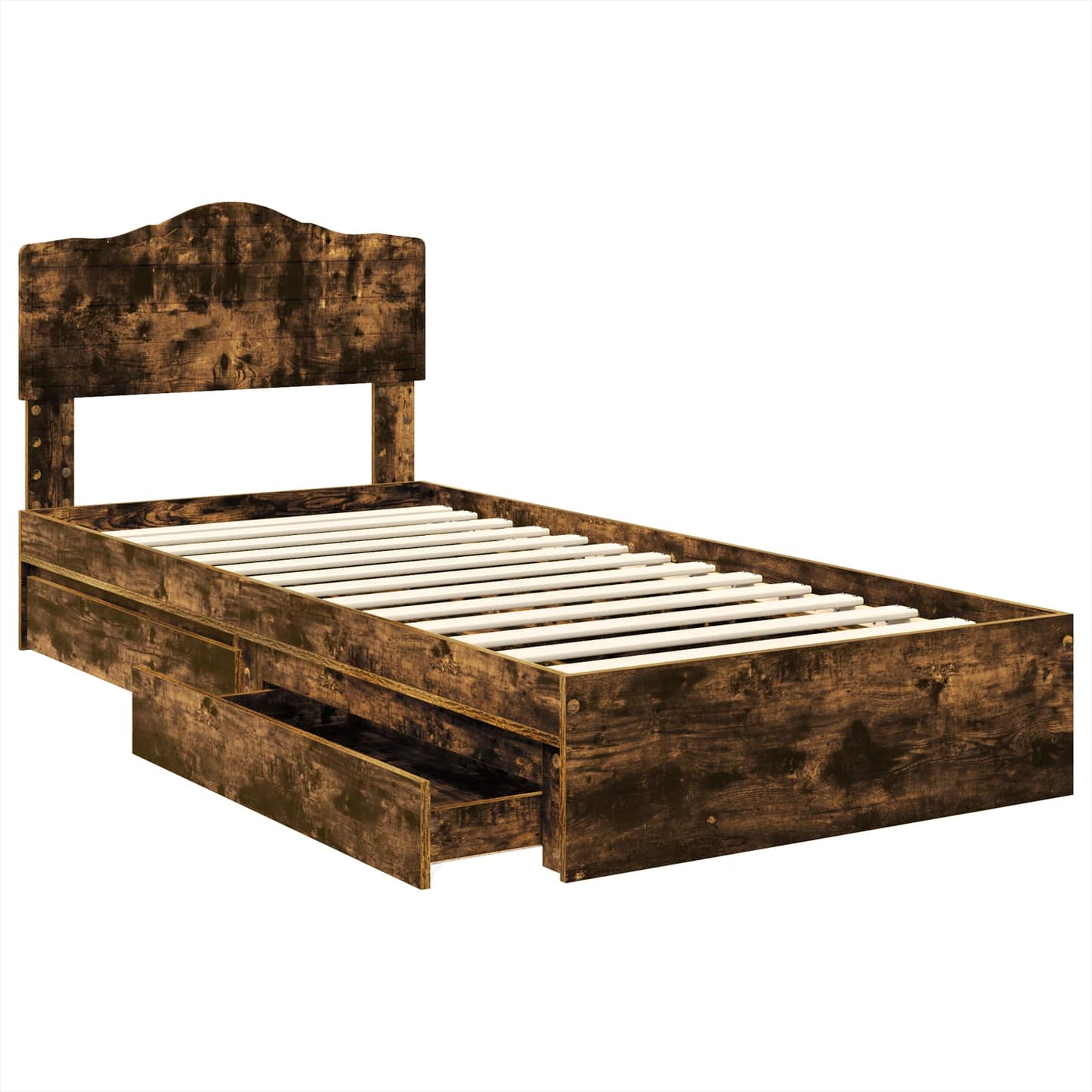 Storage Bed with Drawer Smoked Oak 70 x 190 cm Engineered Wood