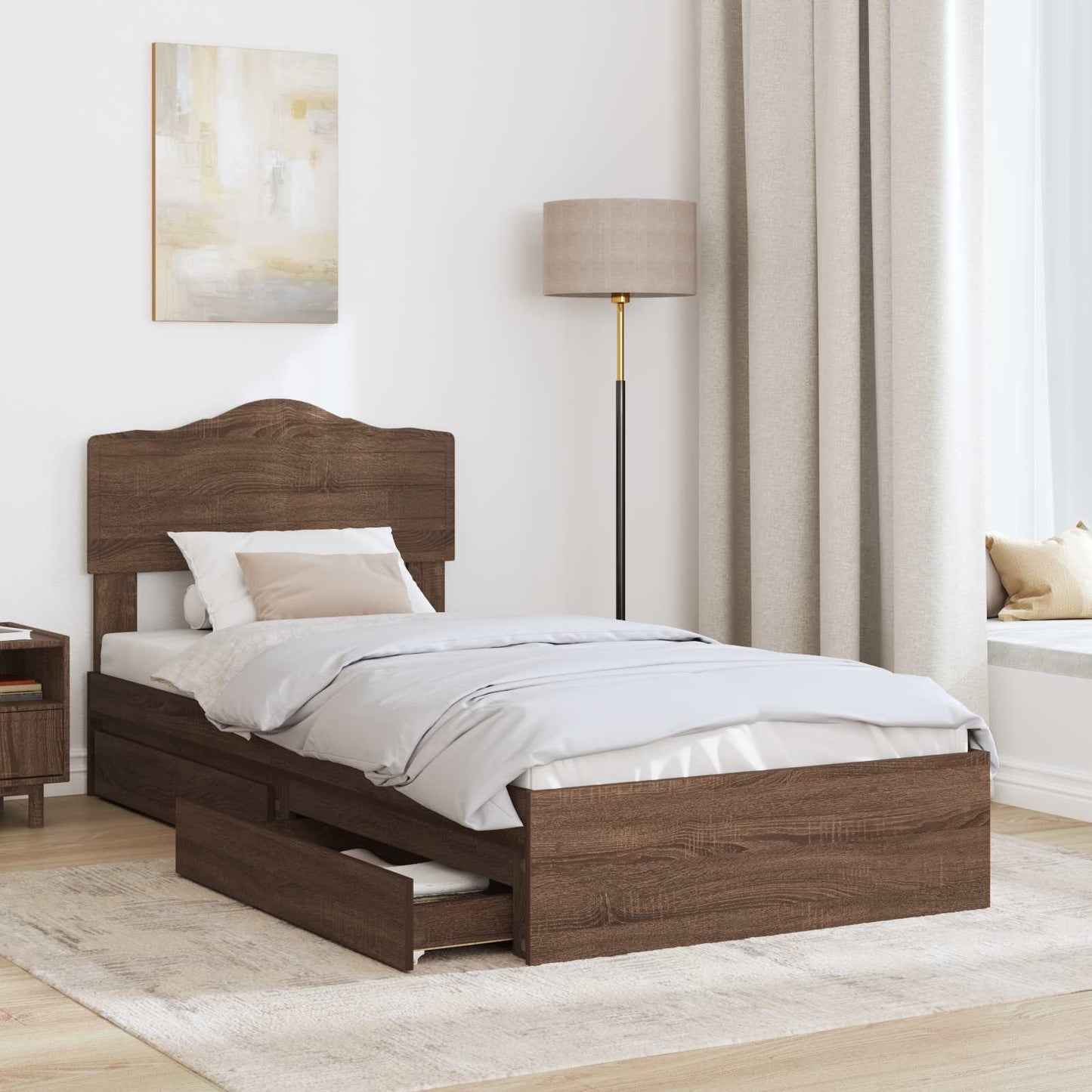 Storage Bed with Drawer Brown Oak 70 x 190 cm Engineered Wood