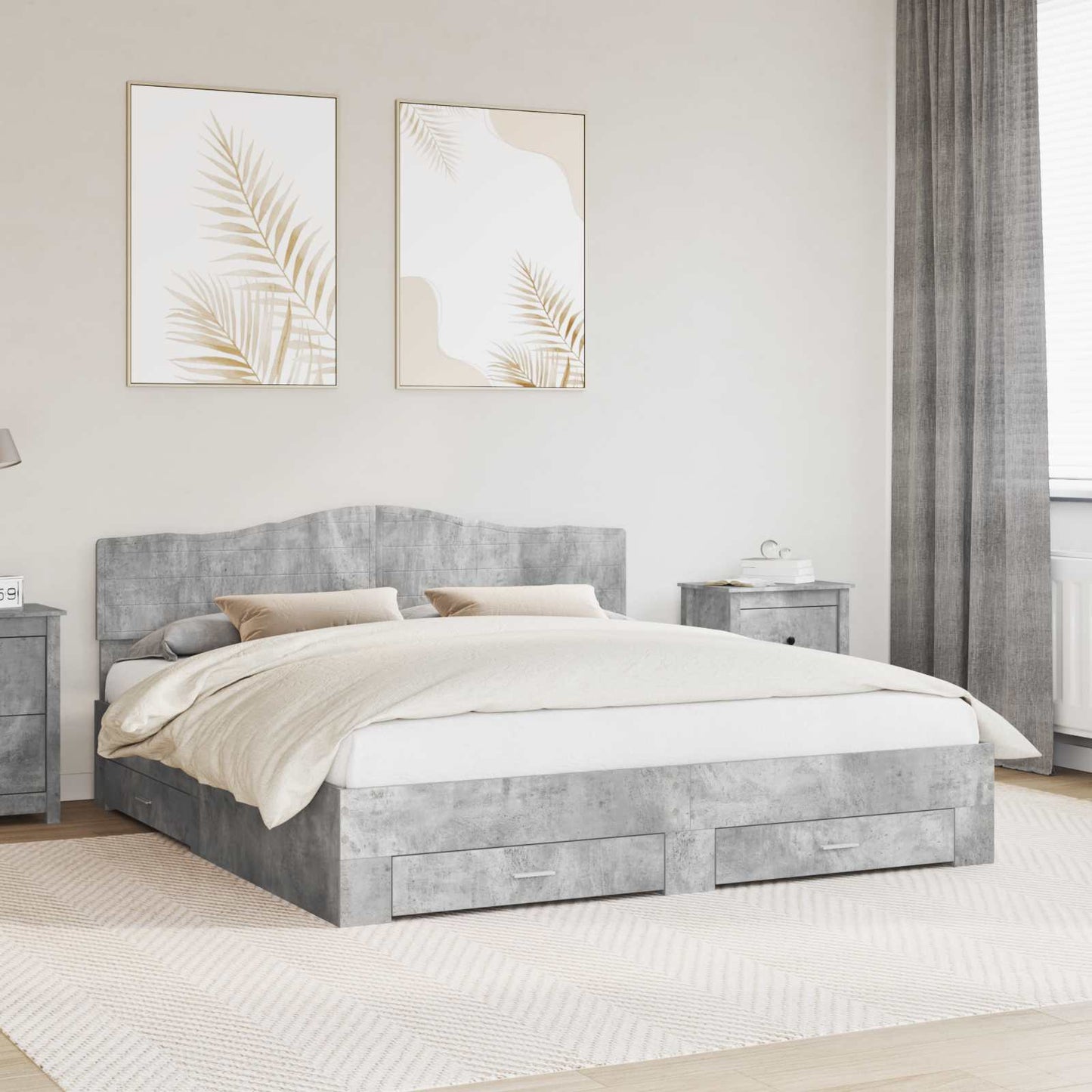 Bed Frame Concrete Grey 200 x 200 cm Engineered Wood