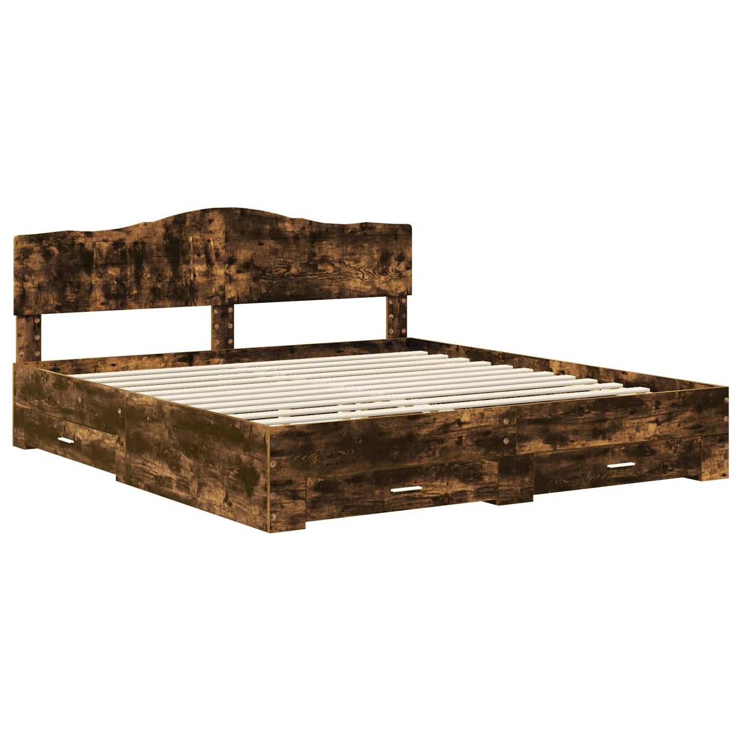 Bed Frame with Drawer Smoked Oak 200 x 200 cm Engineered Wood