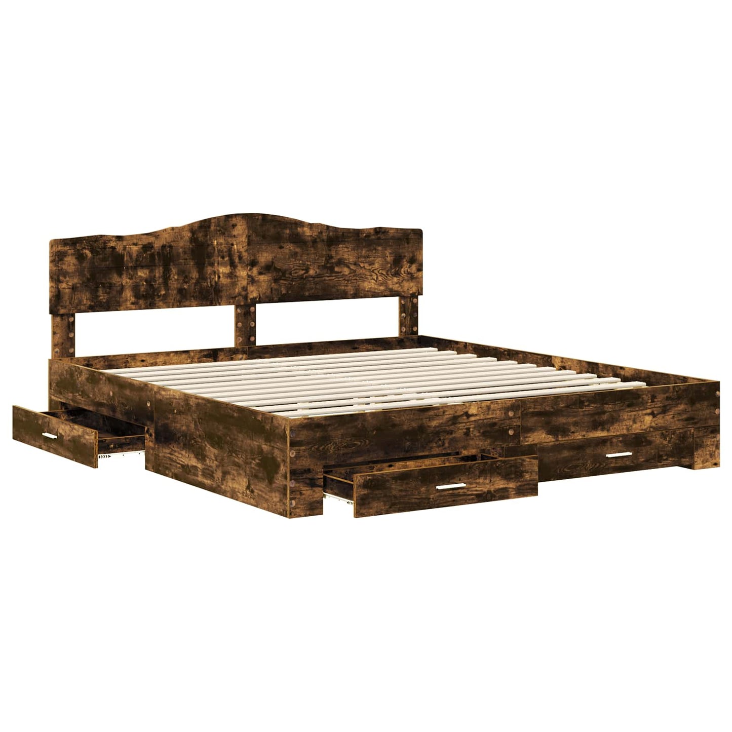 Bed Frame with Drawer Smoked Oak 200 x 200 cm Engineered Wood