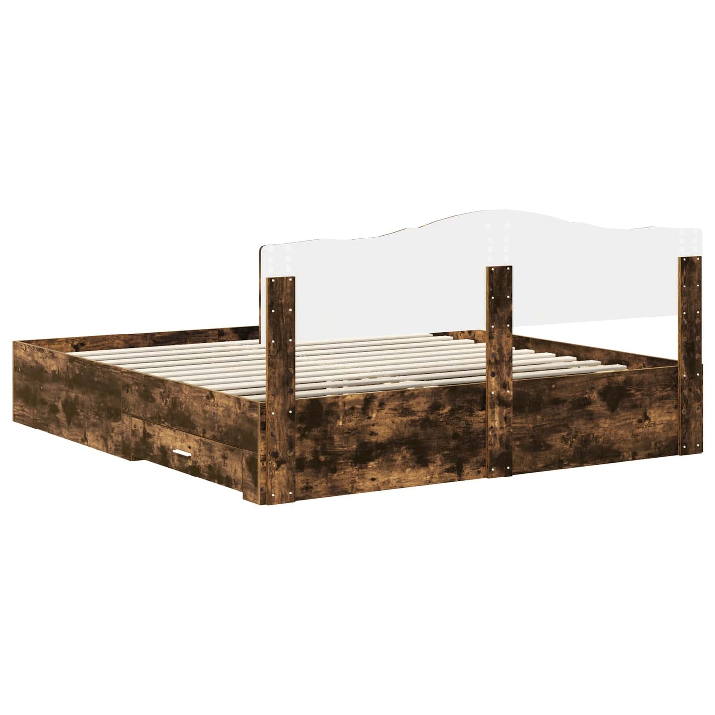 Bed Frame with Drawer Smoked Oak 200 x 200 cm Engineered Wood
