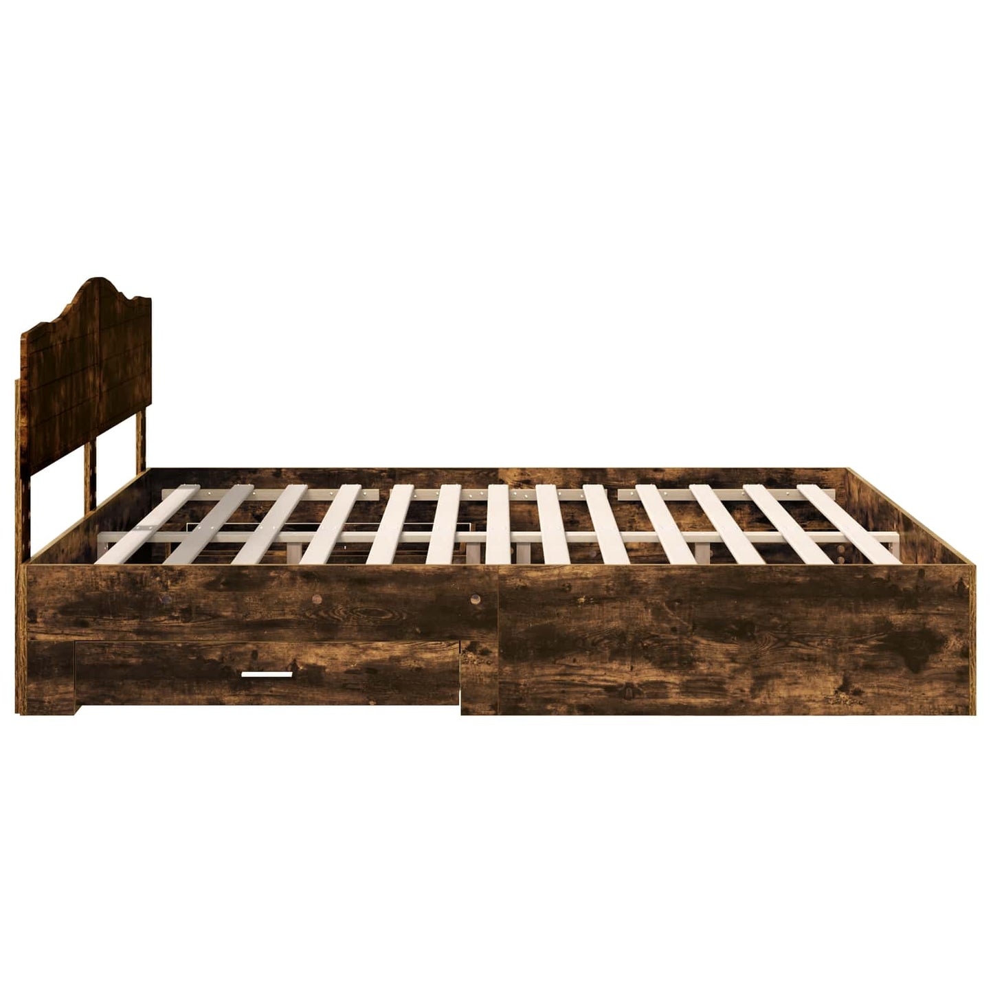 Bed Frame with Drawer Smoked Oak 200 x 200 cm Engineered Wood