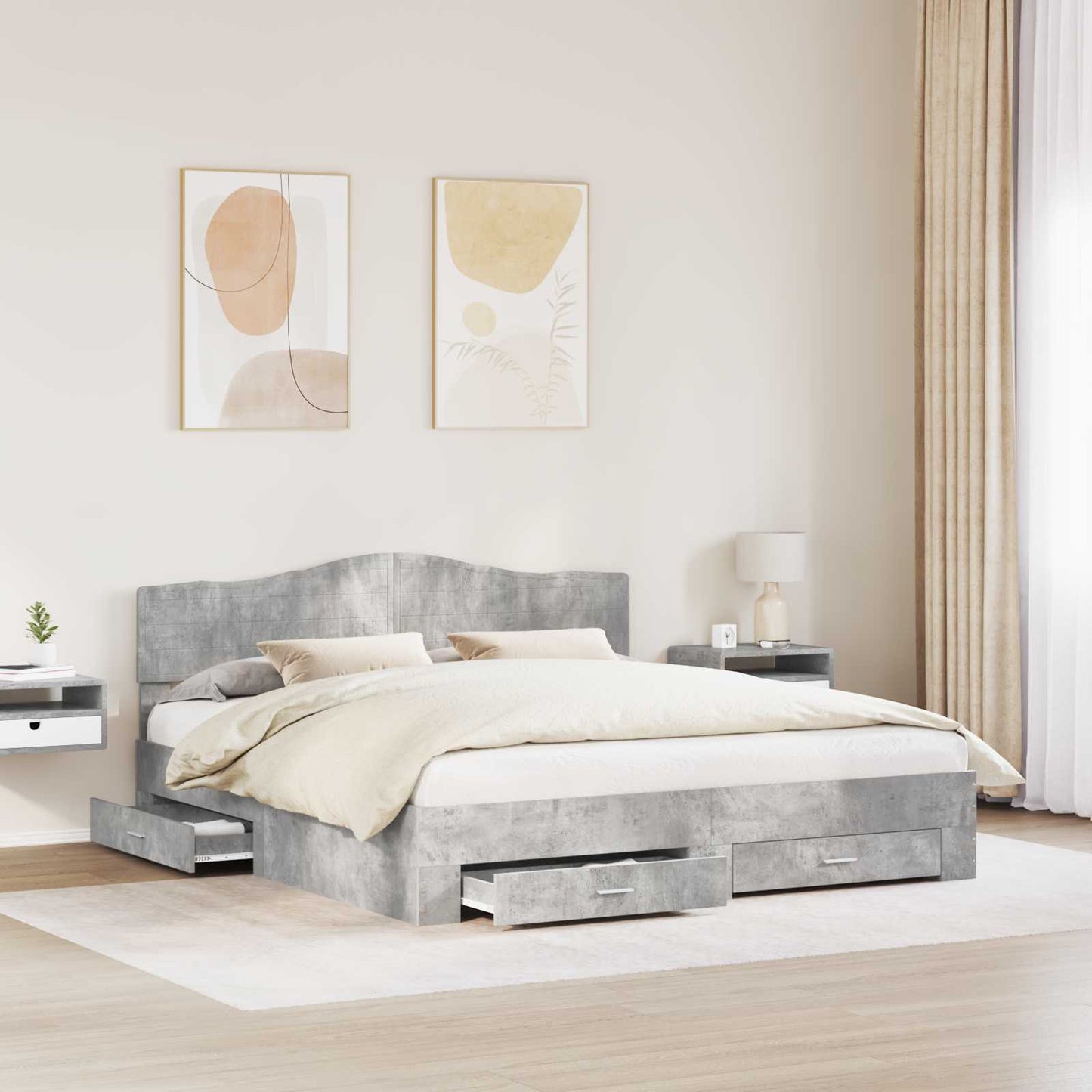 Bed Frame Concrete Grey 180 x 200 cm Engineered Wood