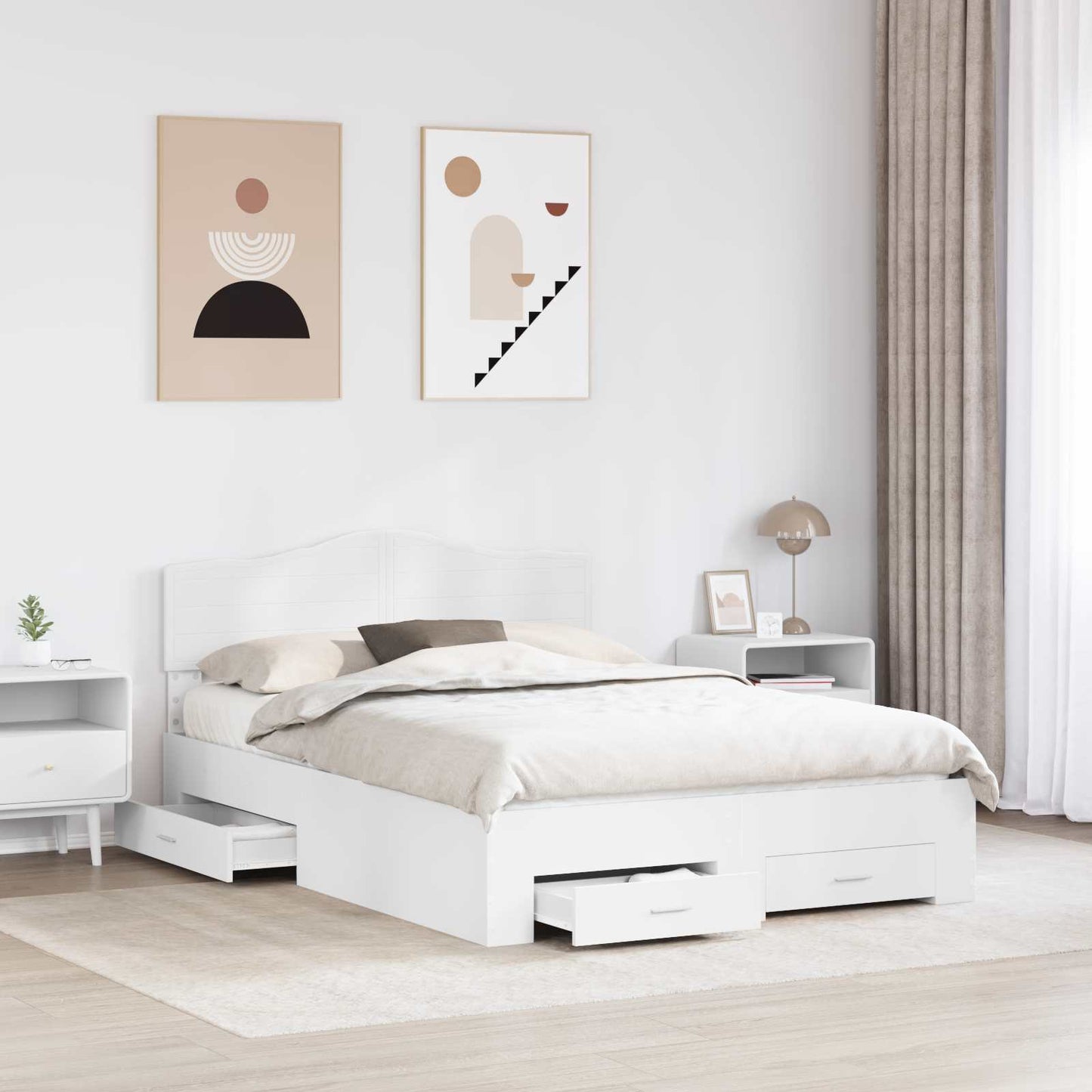 Bed Frame with Headboard White 160 x 200 cm Engineered Wood