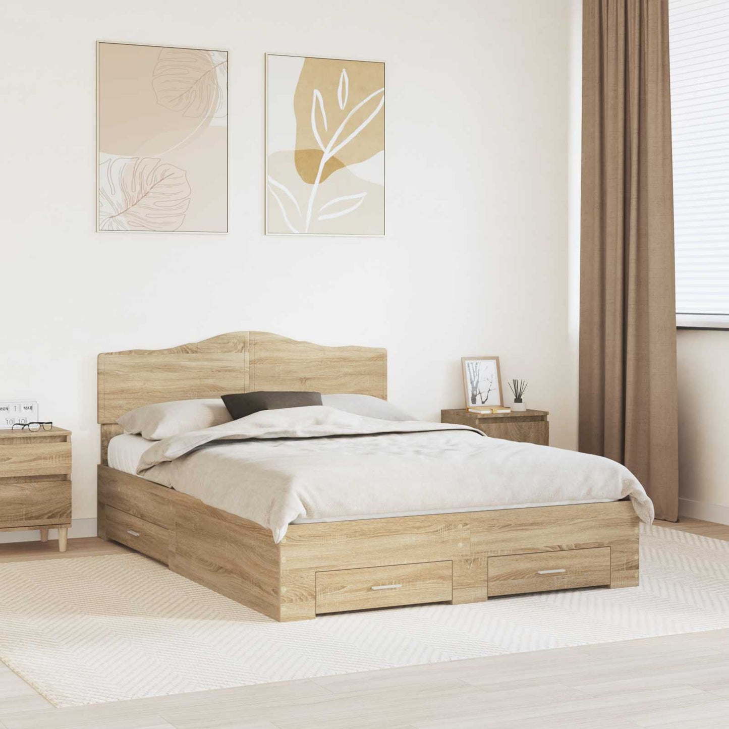 Bed Frame with Drawer Sonoma Oak 150 x 200 cm Engineered Wood