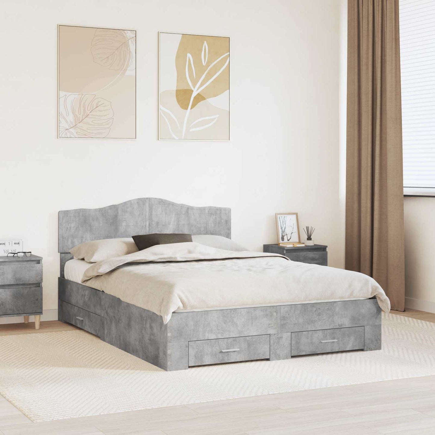 Bed Frame Concrete Grey 150 x 200 cm Engineered Wood