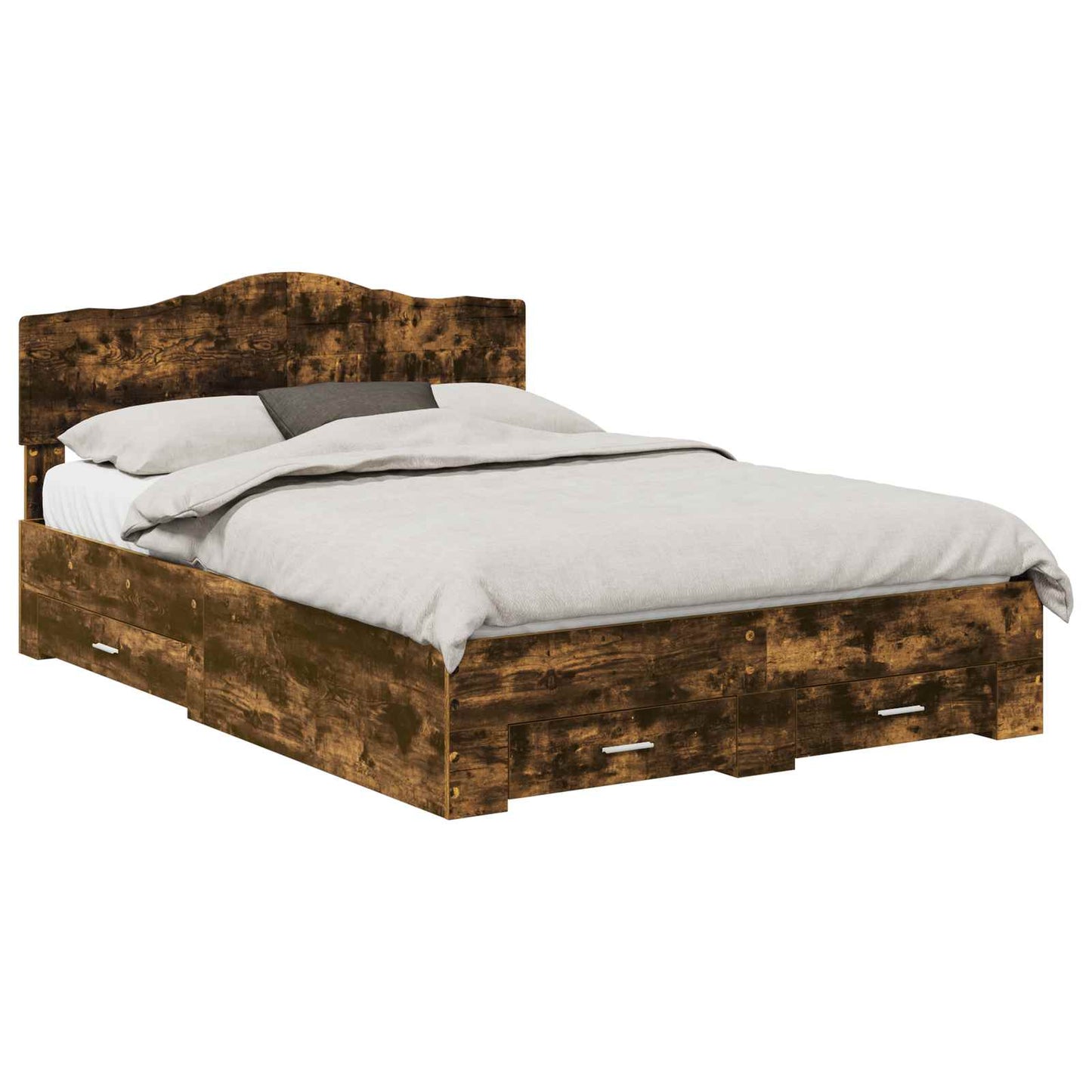 Bed Frame with Drawer Smoked Oak 140 x 200 cm Engineered Wood