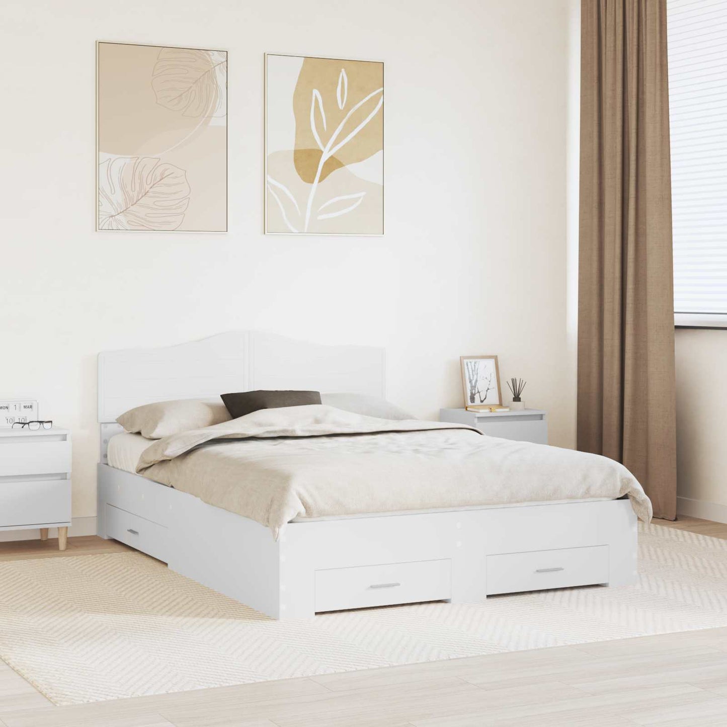 Bed Frame with Headboard White 140 x 190 cm Engineered Wood