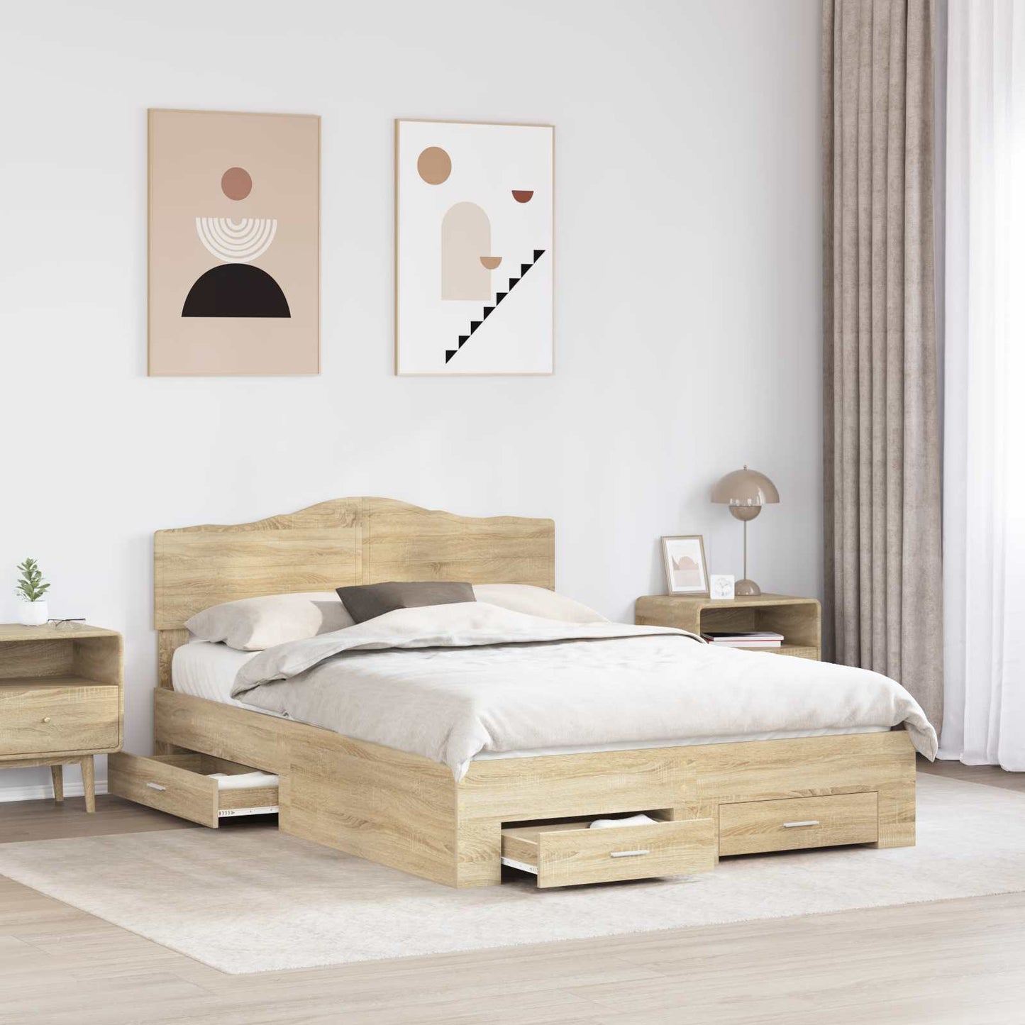Bed Frame with Drawer Sonoma Oak 140 x 190 cm Engineered Wood