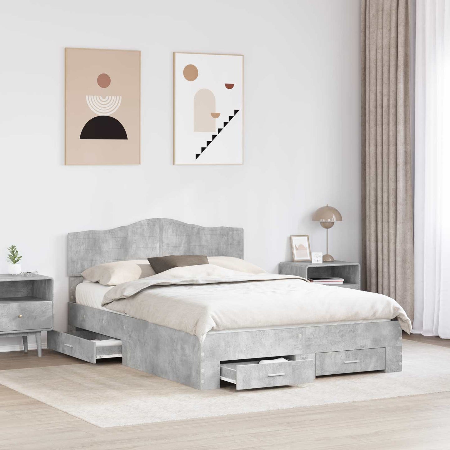 Bed Frame Concrete Grey 140 x 190 cm Engineered Wood