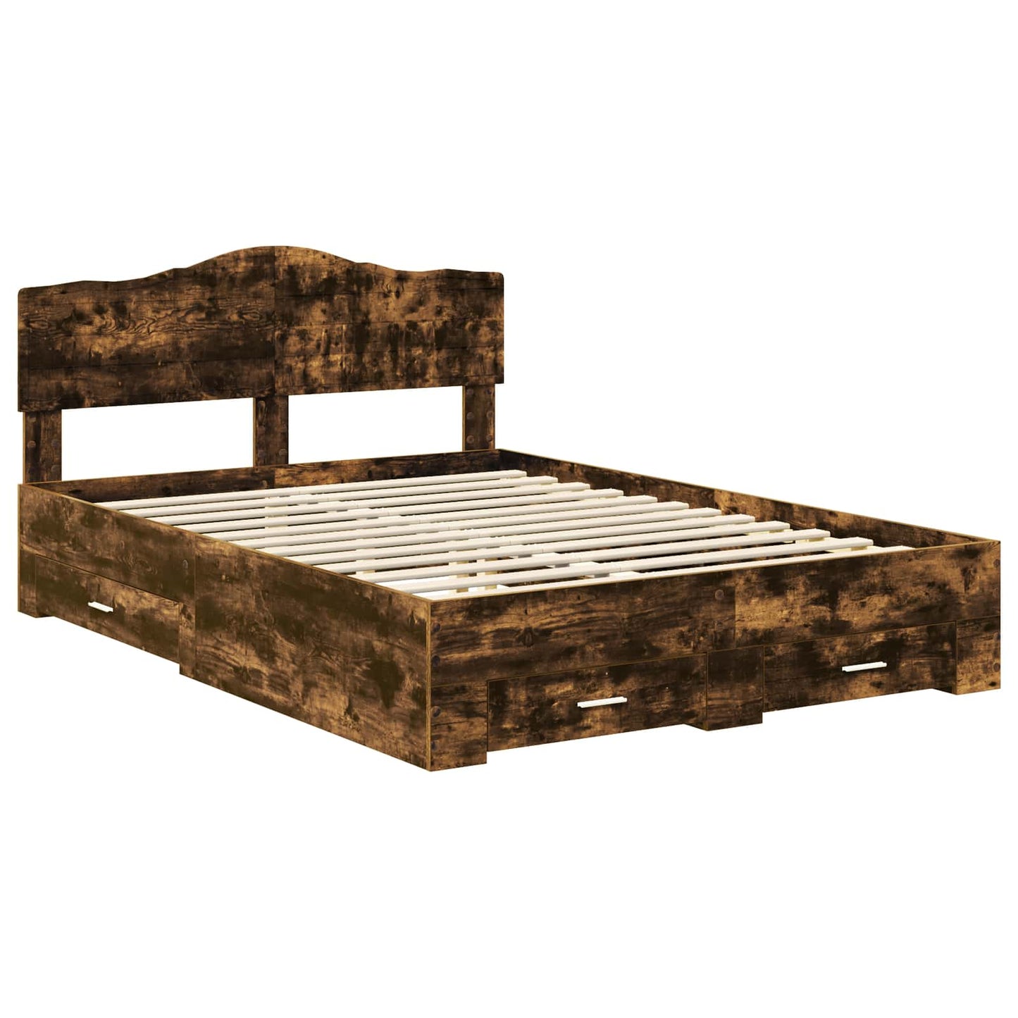 Bed Frame with Drawer Smoked Oak 140 x 190 cm Engineered Wood