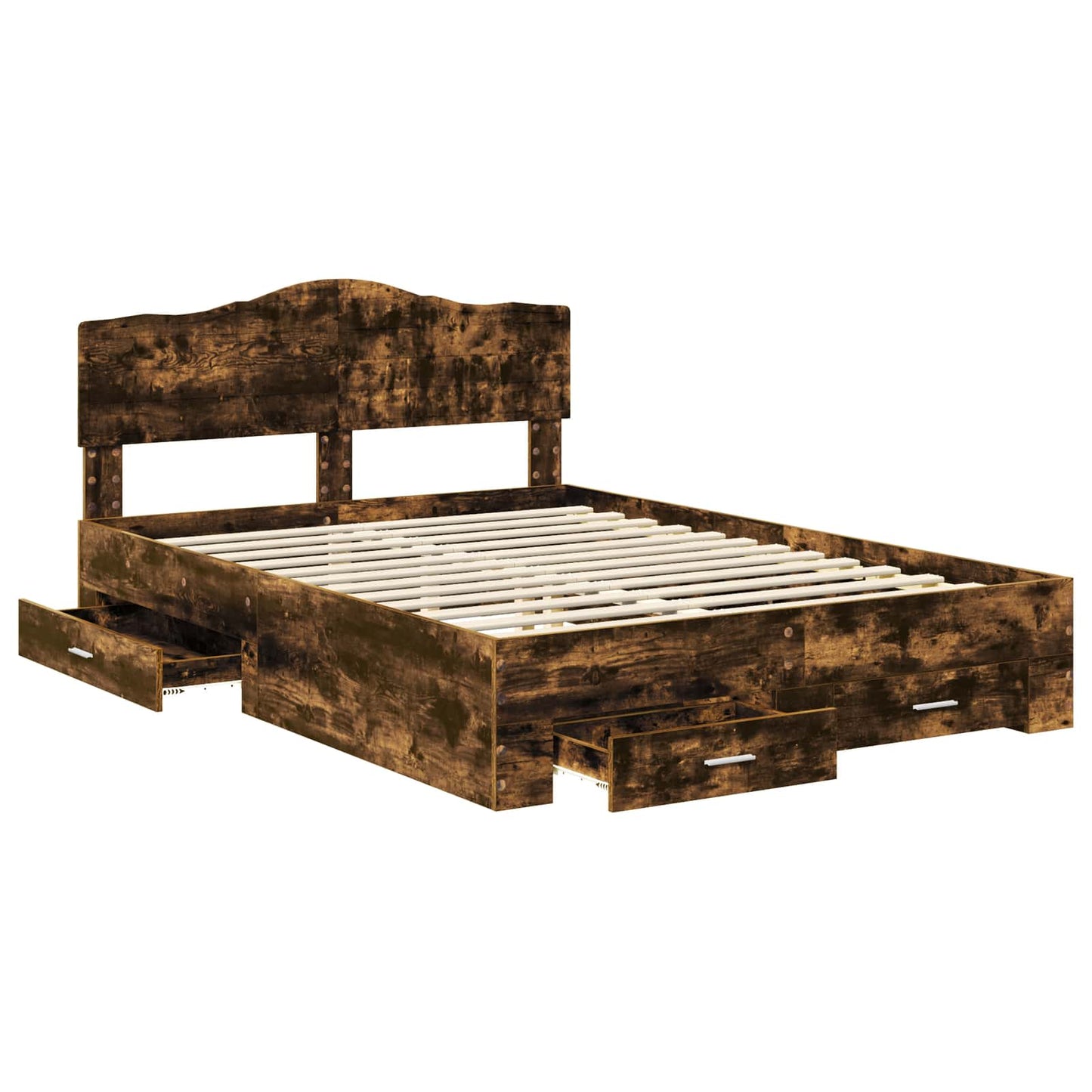 Bed Frame with Drawer Smoked Oak 140 x 190 cm Engineered Wood