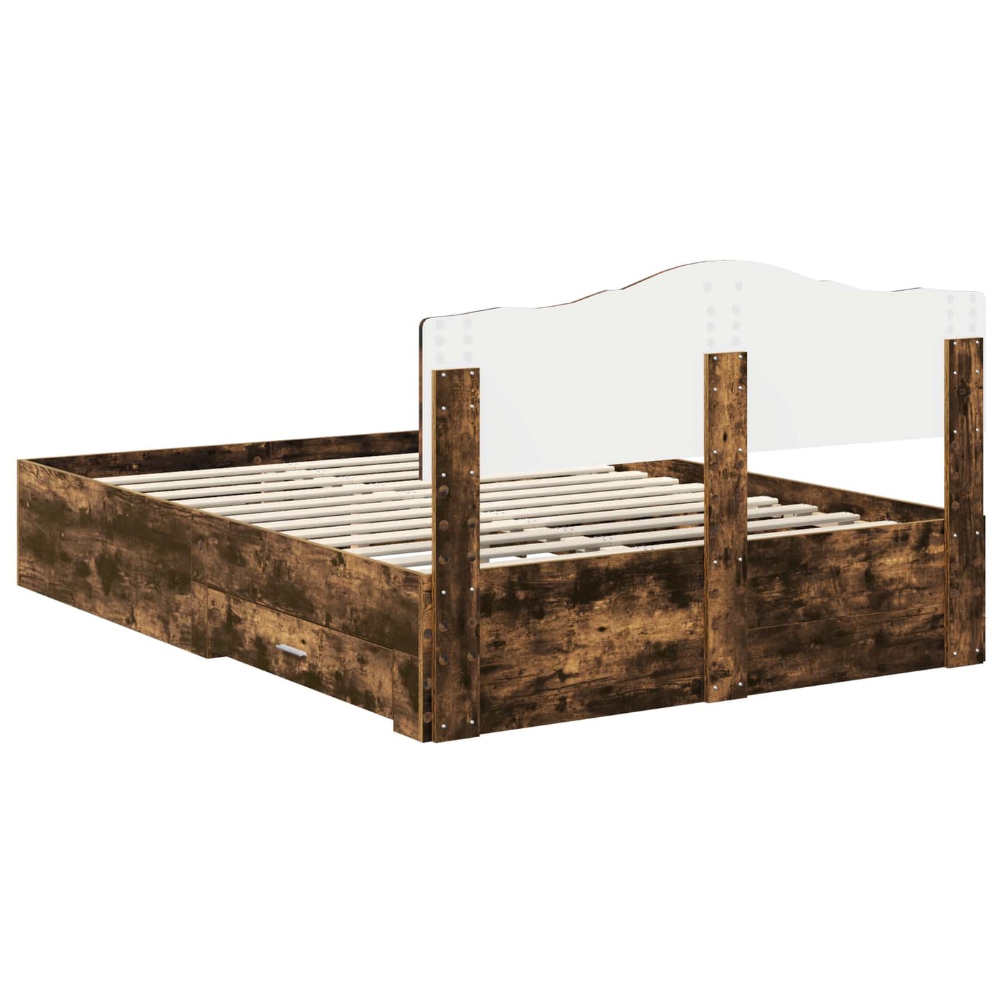 Bed Frame with Drawer Smoked Oak 140 x 190 cm Engineered Wood