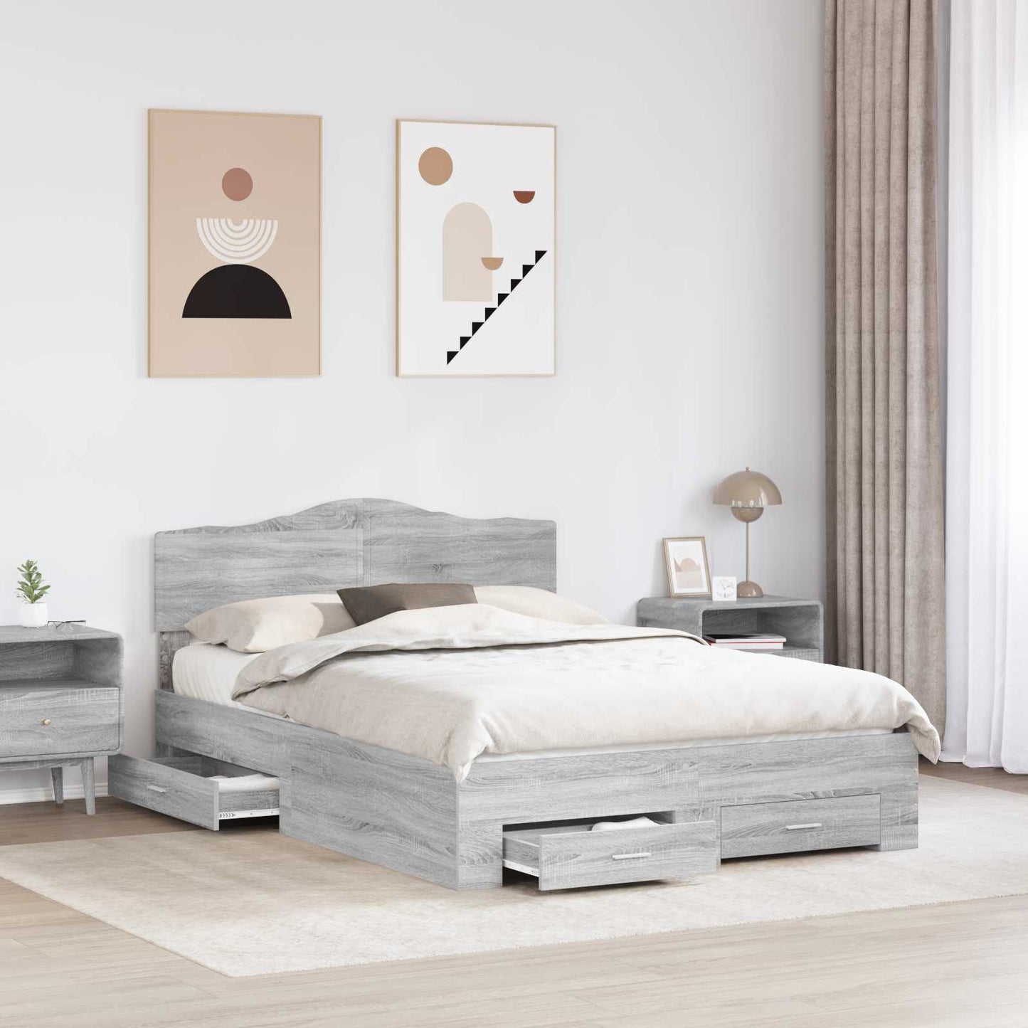 Bed Frame with Drawer Grey Sonoma 140 x 190 cm Engineered Wood