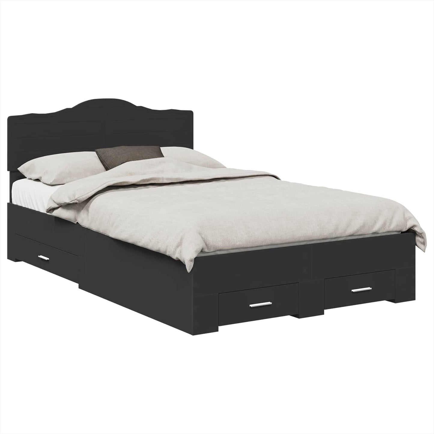 Bed Frame with Headboard Black 135 x 190 cm Engineered Wood