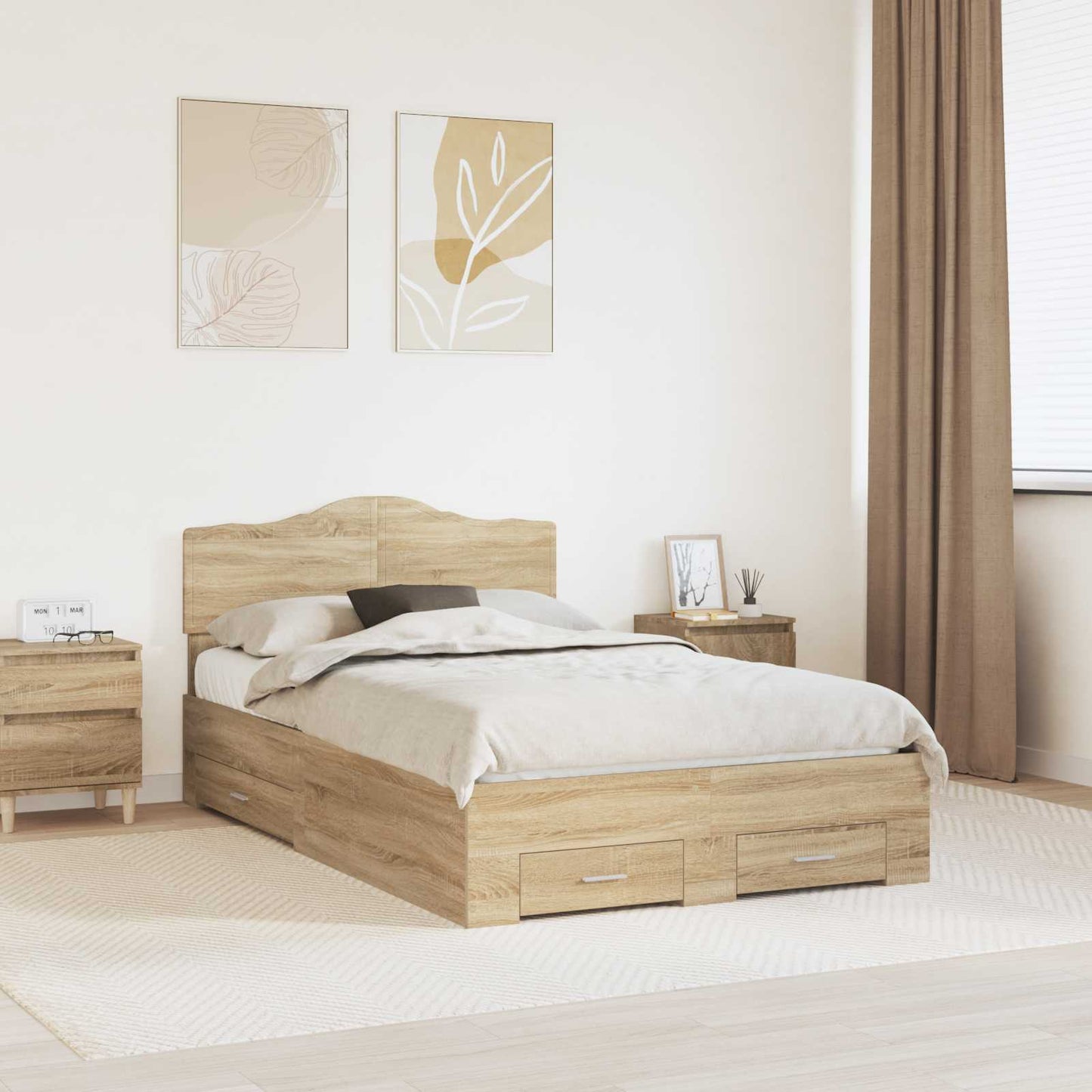 Bed Frame with Drawer Sonoma Oak 135 x 190 cm Engineered Wood