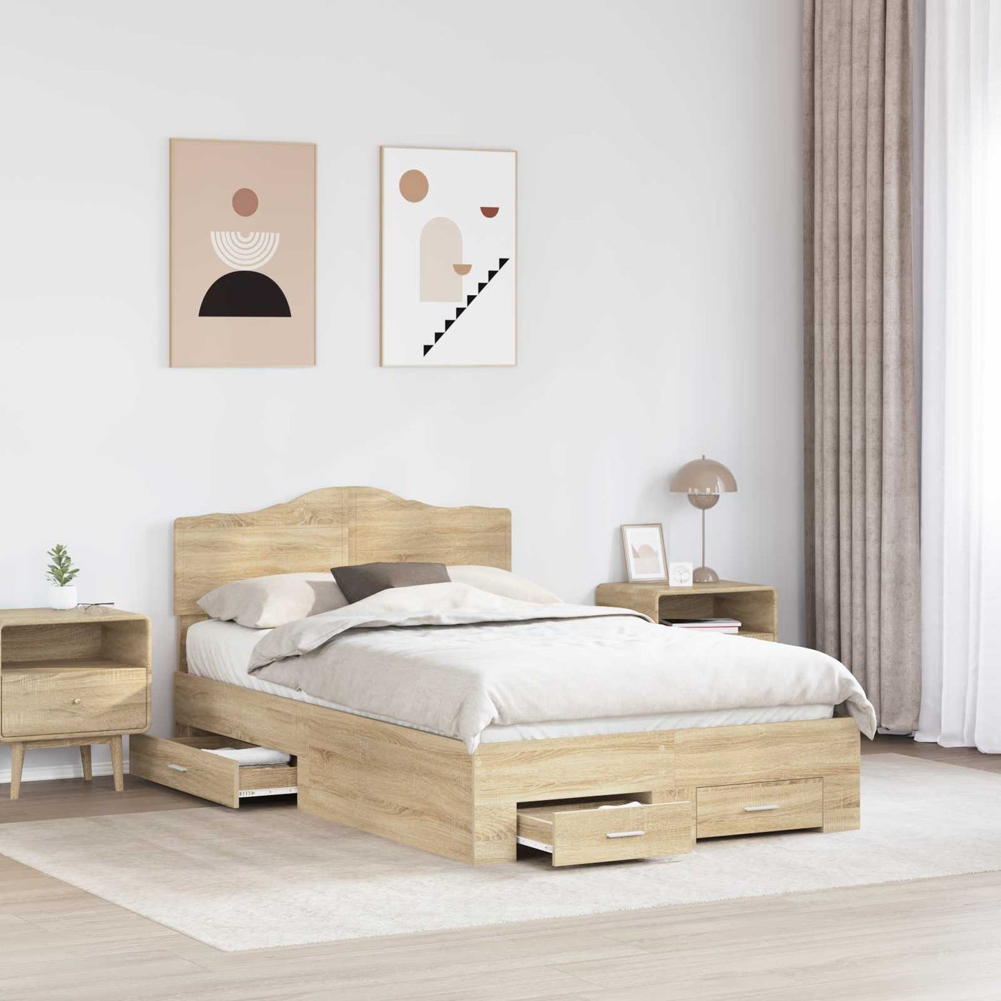 Bed Frame with Drawer Sonoma Oak 135 x 190 cm Engineered Wood