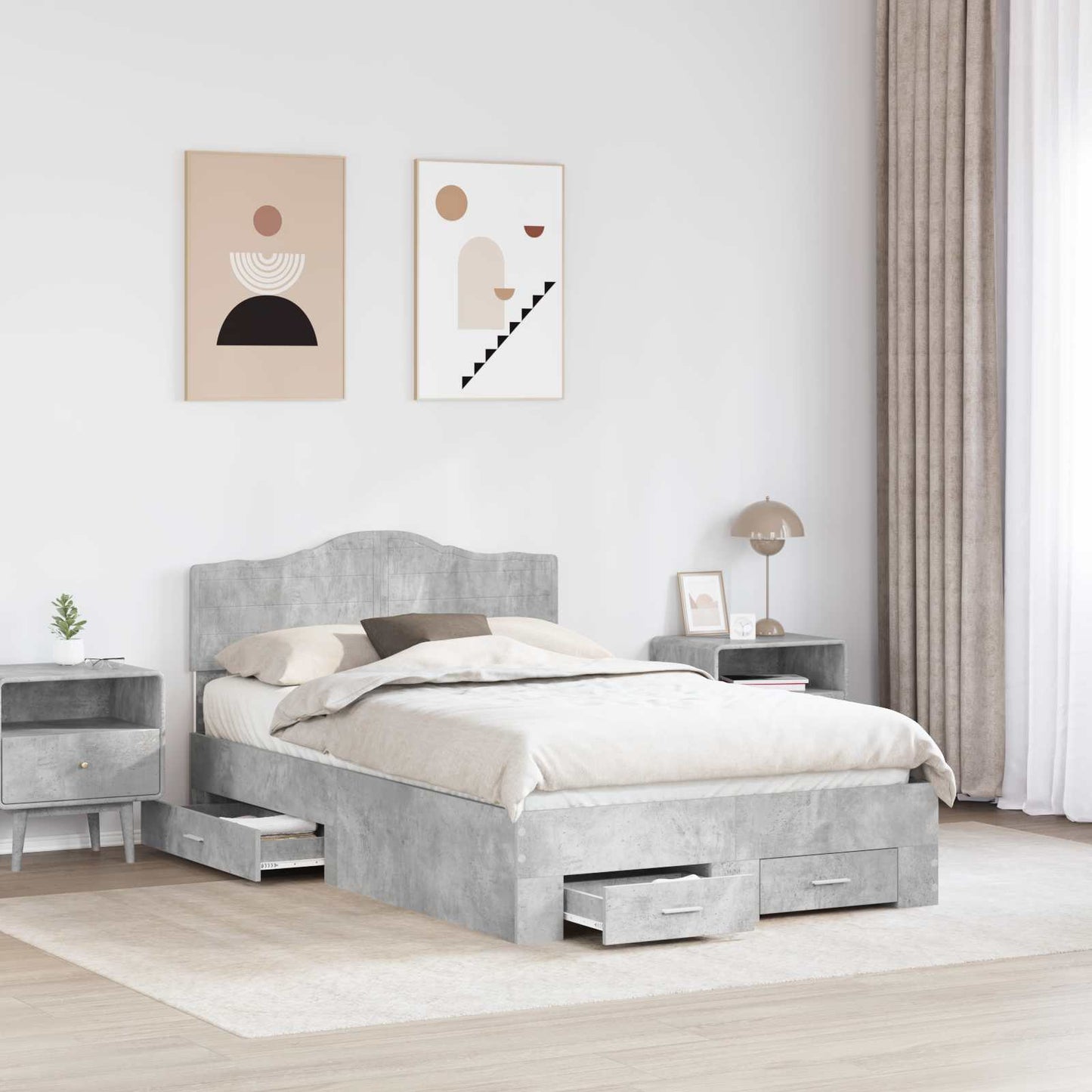 Bed Frame Concrete Grey 135 x 190 cm Engineered Wood