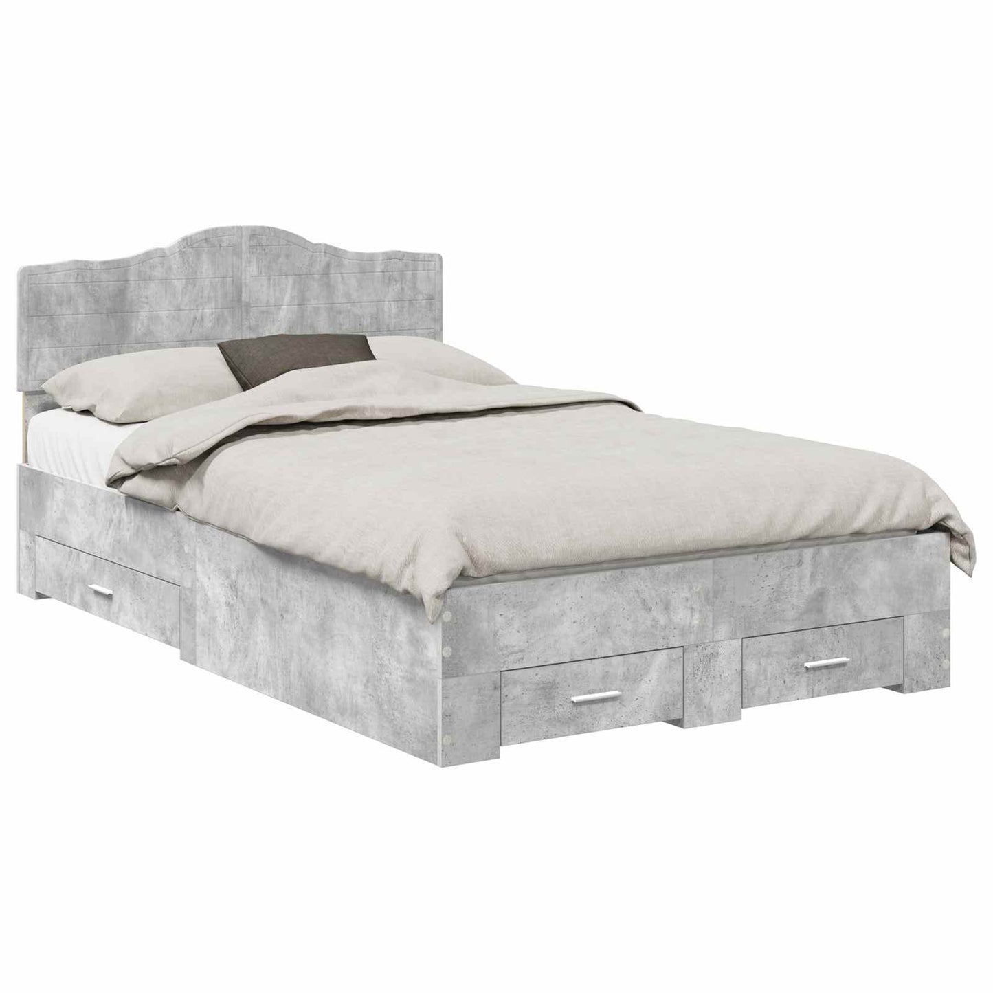 Bed Frame Concrete Grey 135 x 190 cm Engineered Wood
