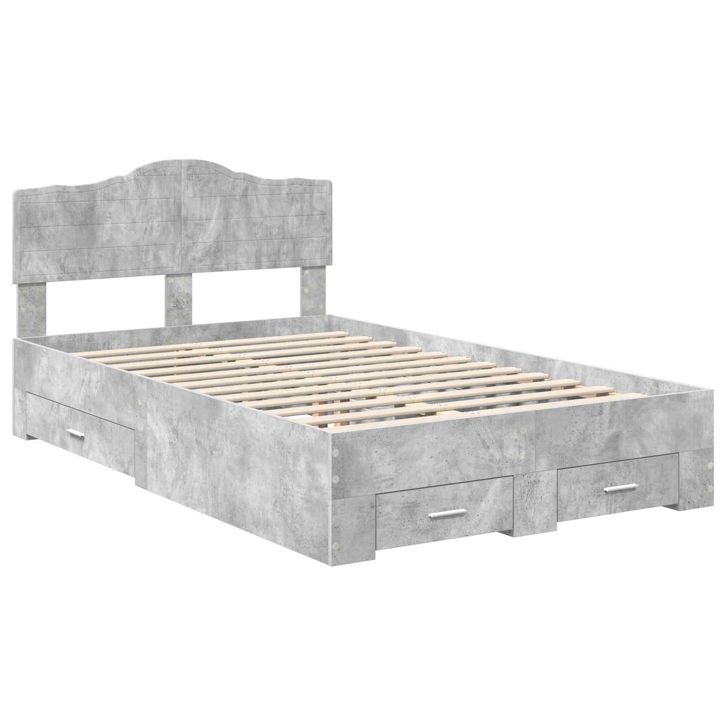 Bed Frame Concrete Grey 135 x 190 cm Engineered Wood