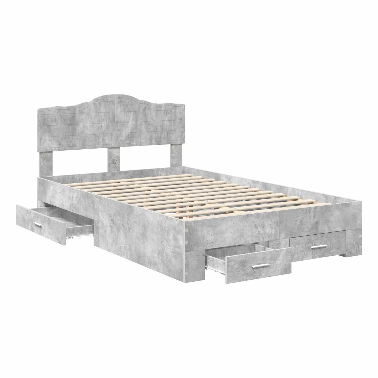 Bed Frame Concrete Grey 135 x 190 cm Engineered Wood