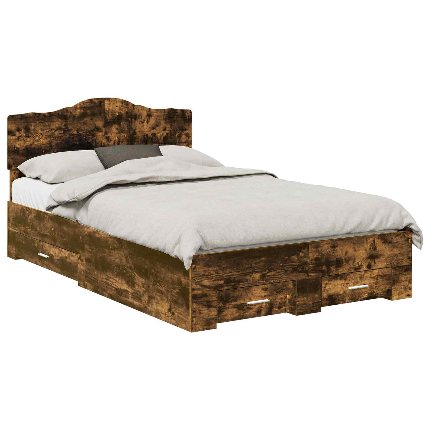 Bed Frame with Drawer Smoked Oak 135 x 190 cm Engineered Wood