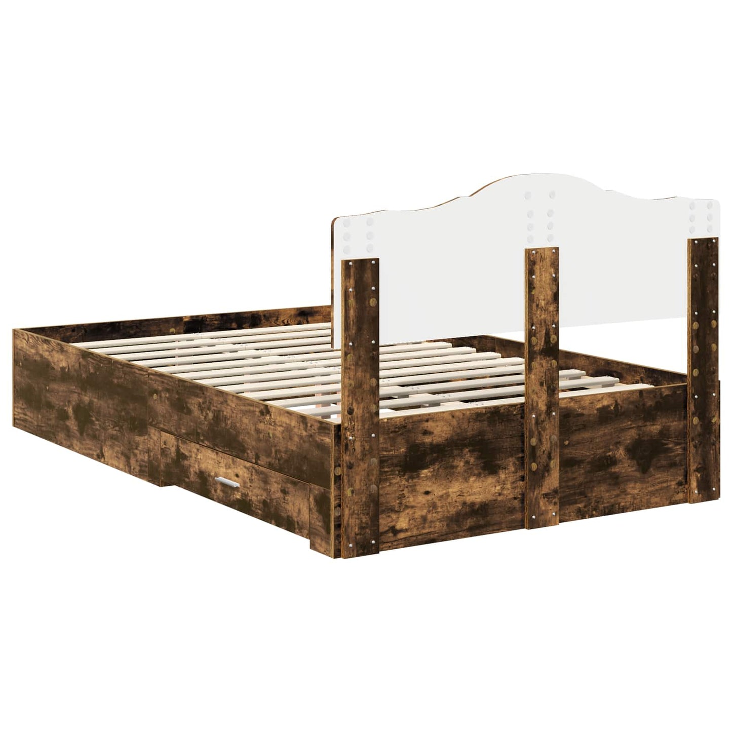 Bed Frame with Drawer Smoked Oak 135 x 190 cm Engineered Wood