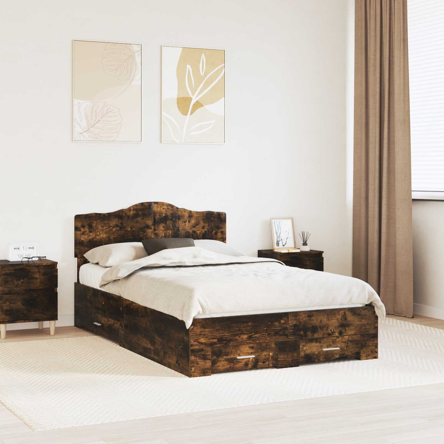 Bed Frame with Drawer Smoked Oak 120 x 200 cm Engineered Wood