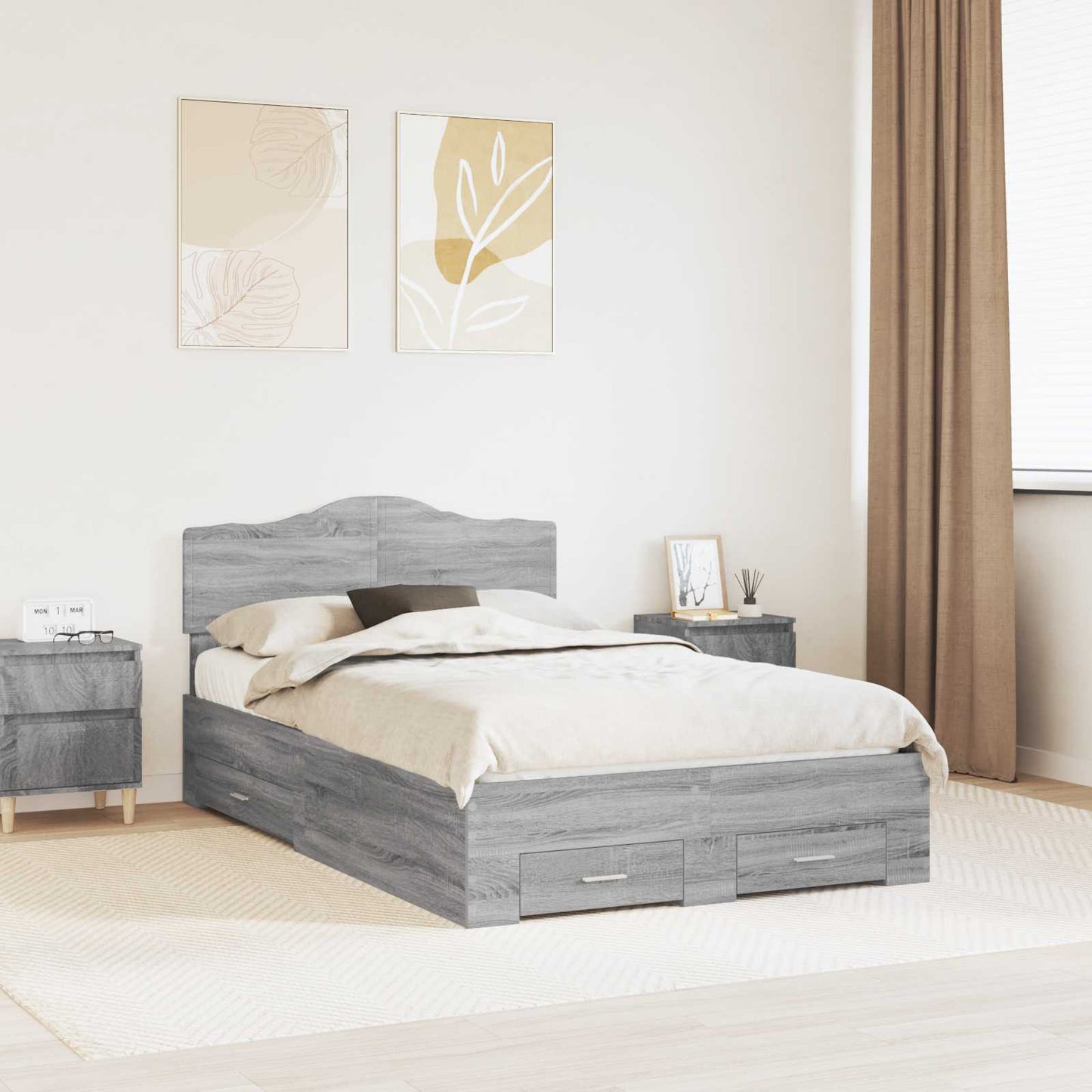 Bed Frame with Drawer Grey Sonoma 120 x 200 cm Engineered Wood
