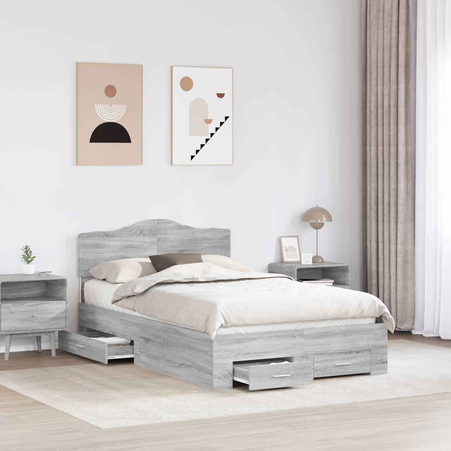 Bed Frame with Drawer Grey Sonoma 120 x 200 cm Engineered Wood