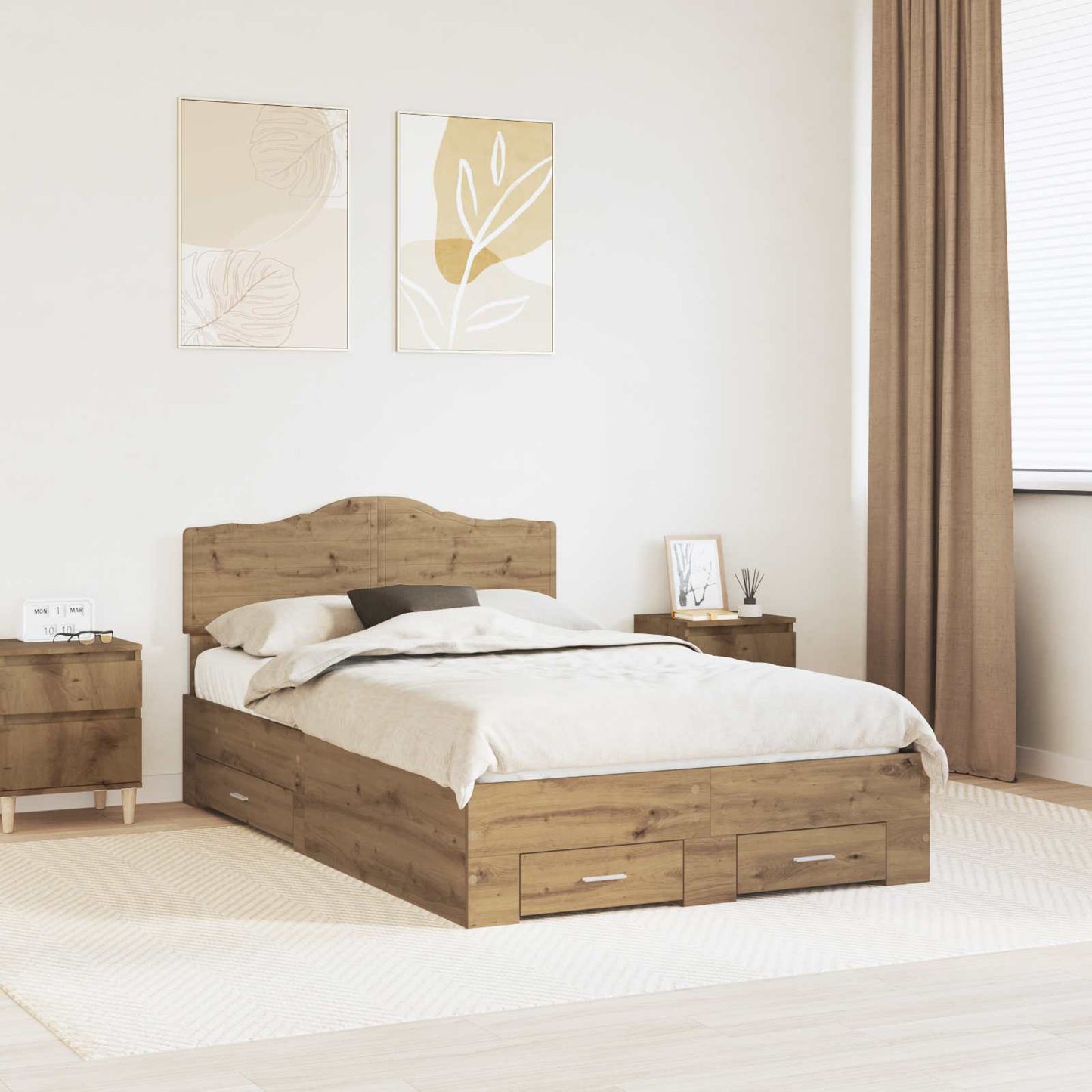 Bed Frame with Drawer Artisan Oak 120 x 190 cm Engineered Wood