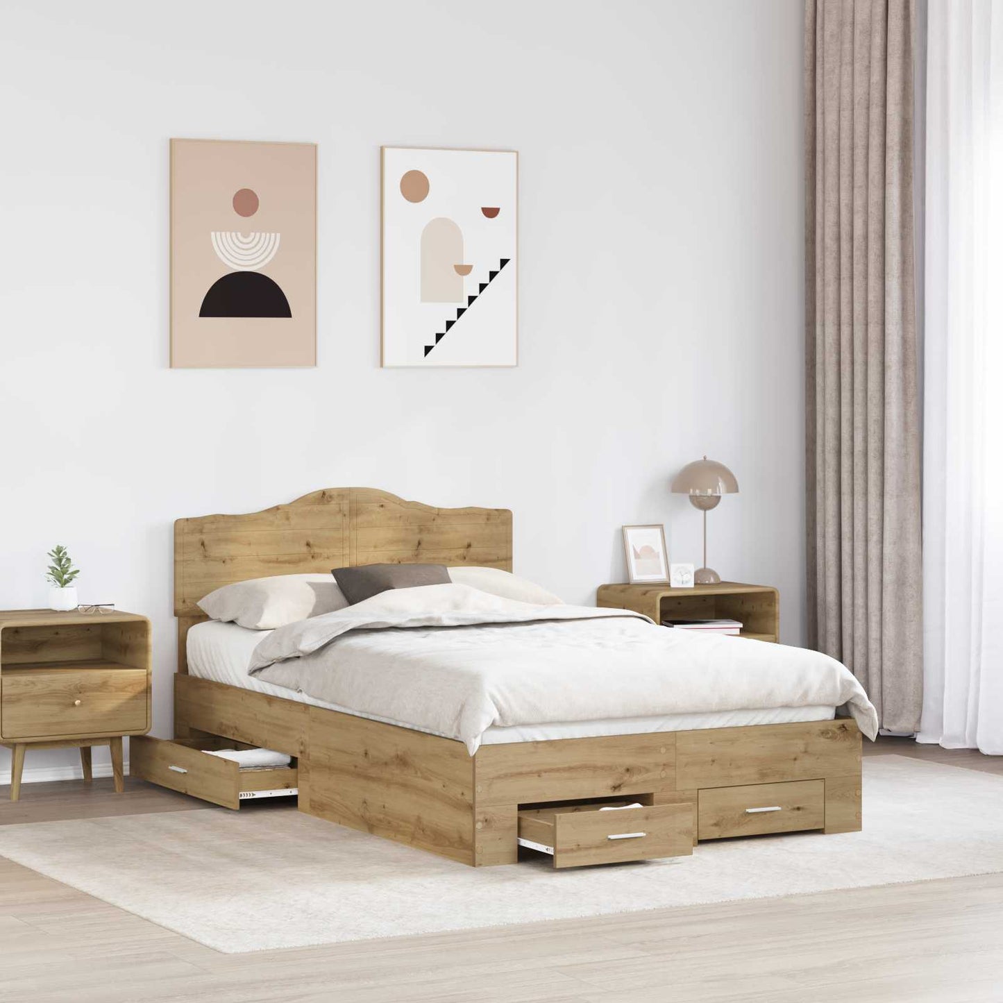 Bed Frame with Drawer Artisan Oak 120 x 190 cm Engineered Wood