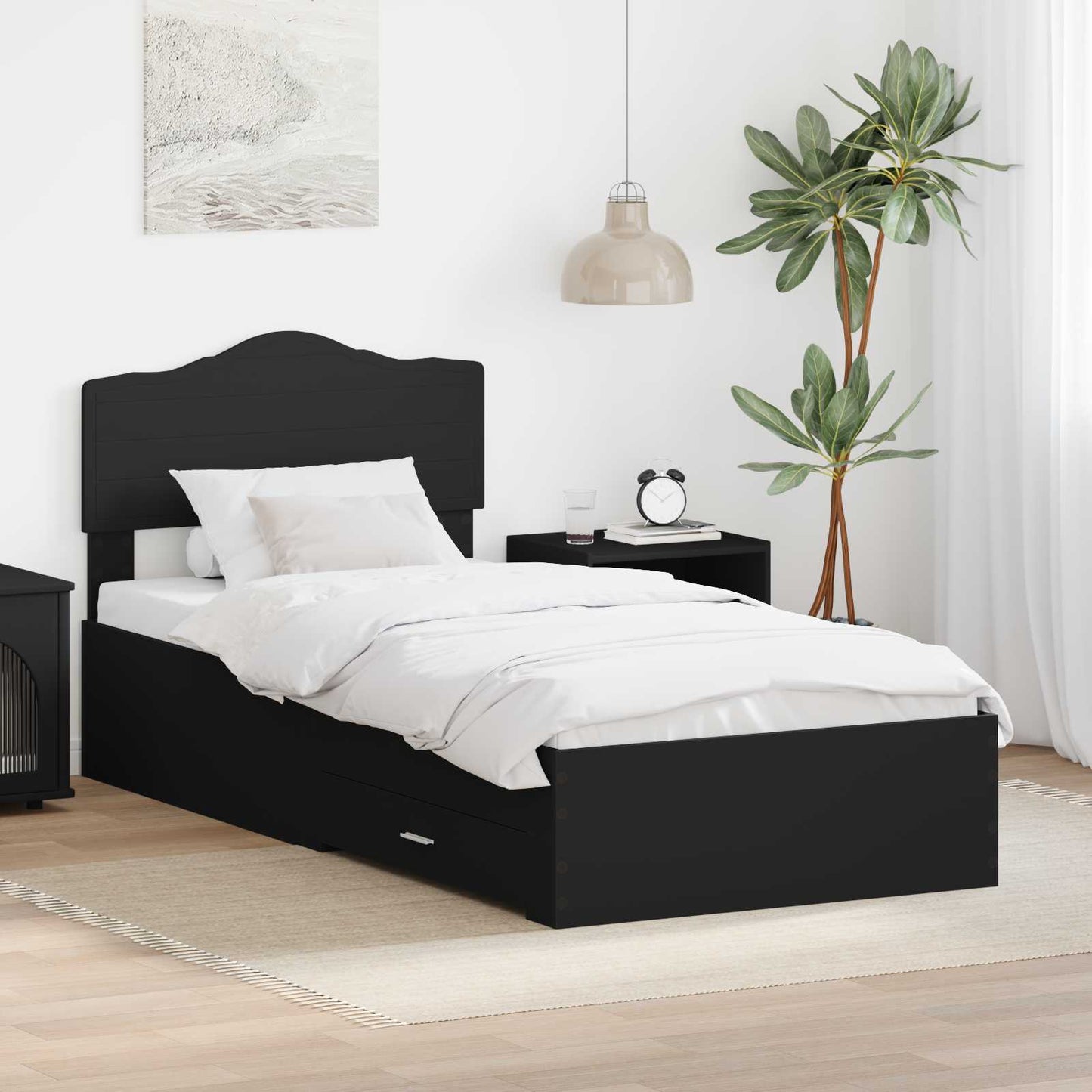 Bed Frame with Headboard Black 100 x 200 cm Engineered Wood