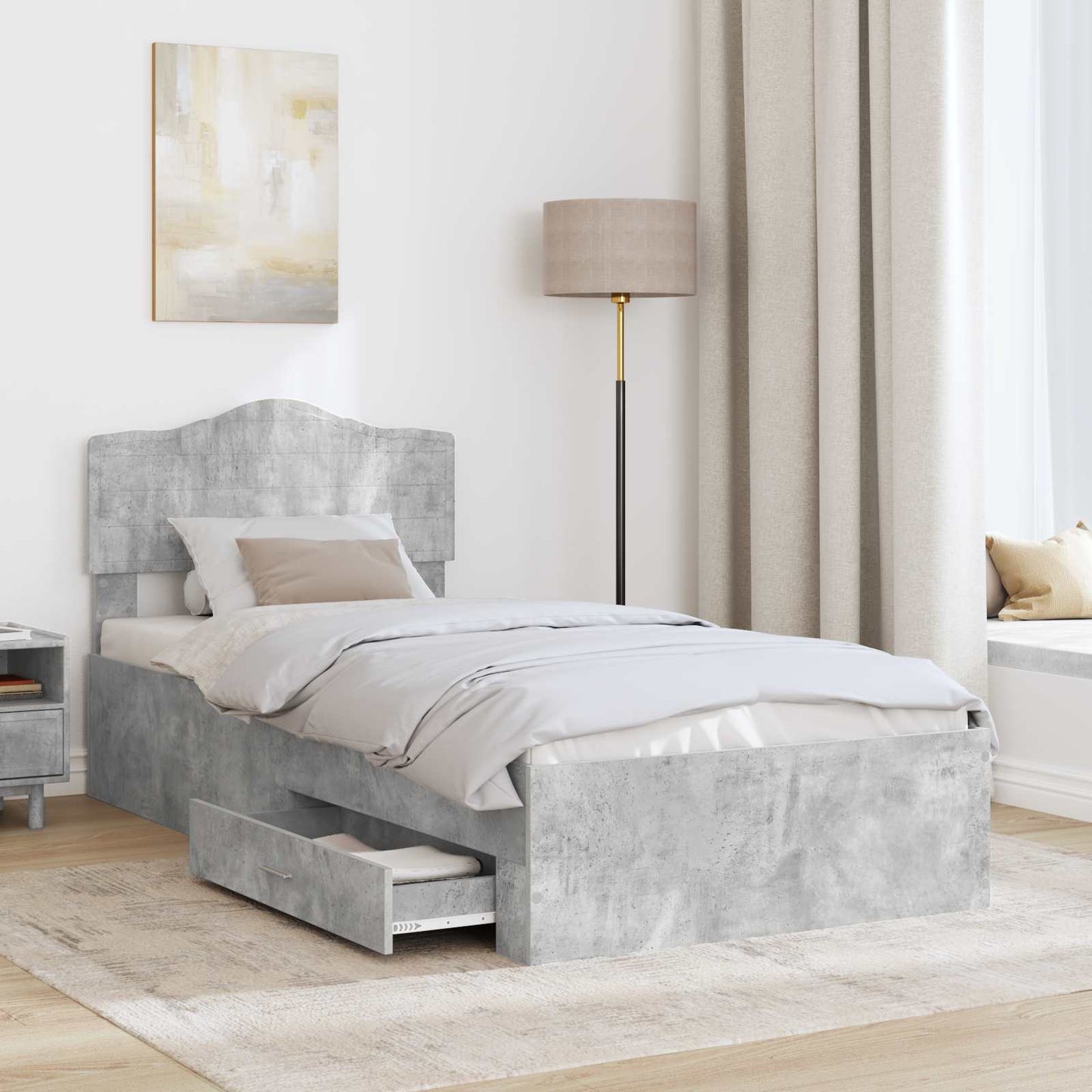 Bed Frame with Drawer Concrete Grey 90 x 200 cm Engineered Wood