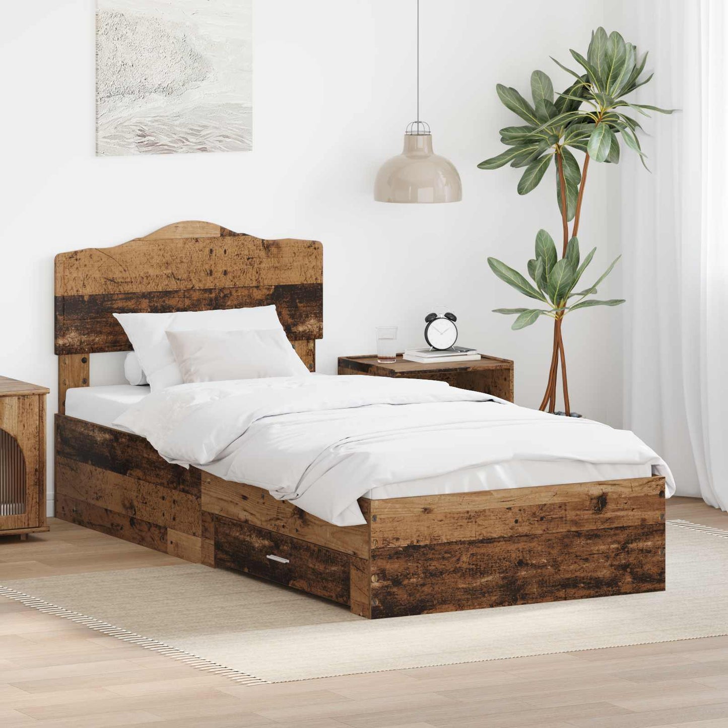 Bed Frame with Headboard Old Wood 90 x 200 cm Engineered Wood