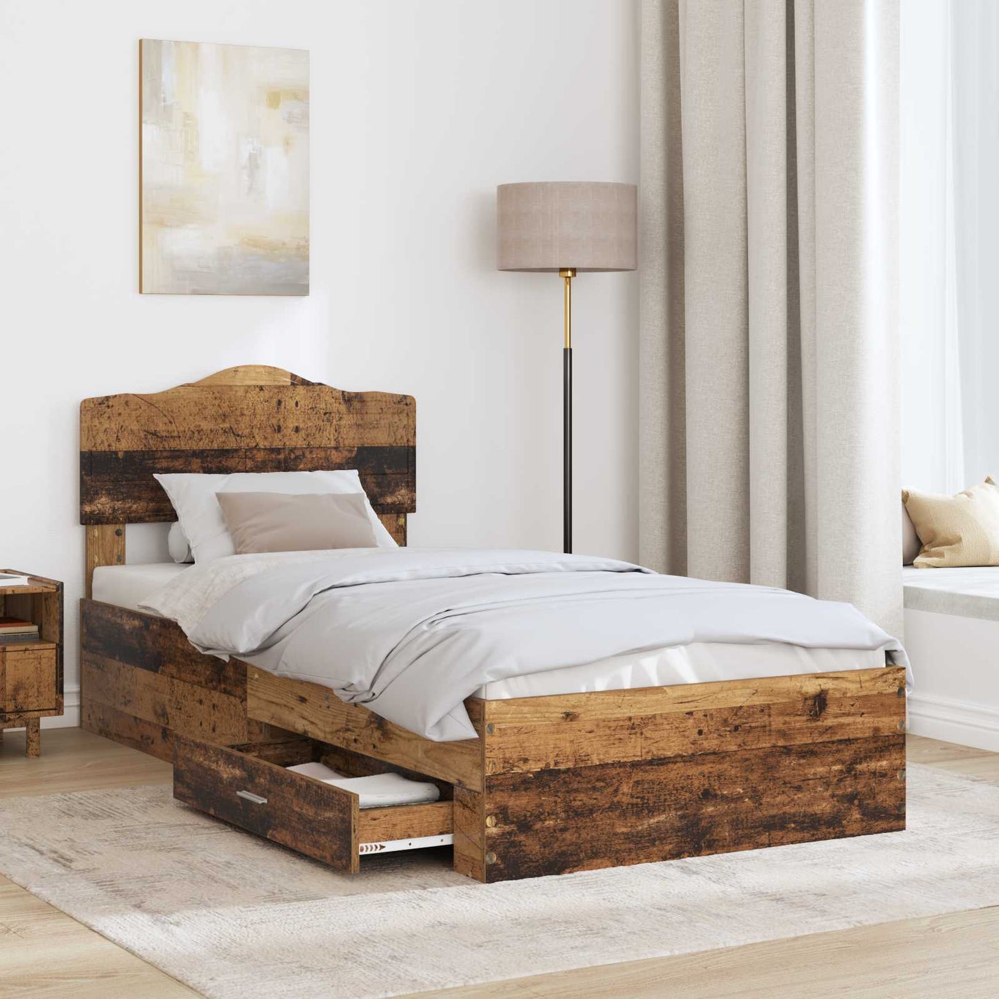 Bed Frame with Headboard Old Wood 90 x 200 cm Engineered Wood