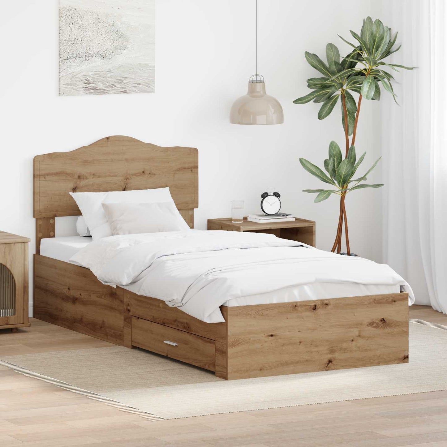 Bed Frame with Drawer Artisan Oak 90 x 200 cm Engineered Wood