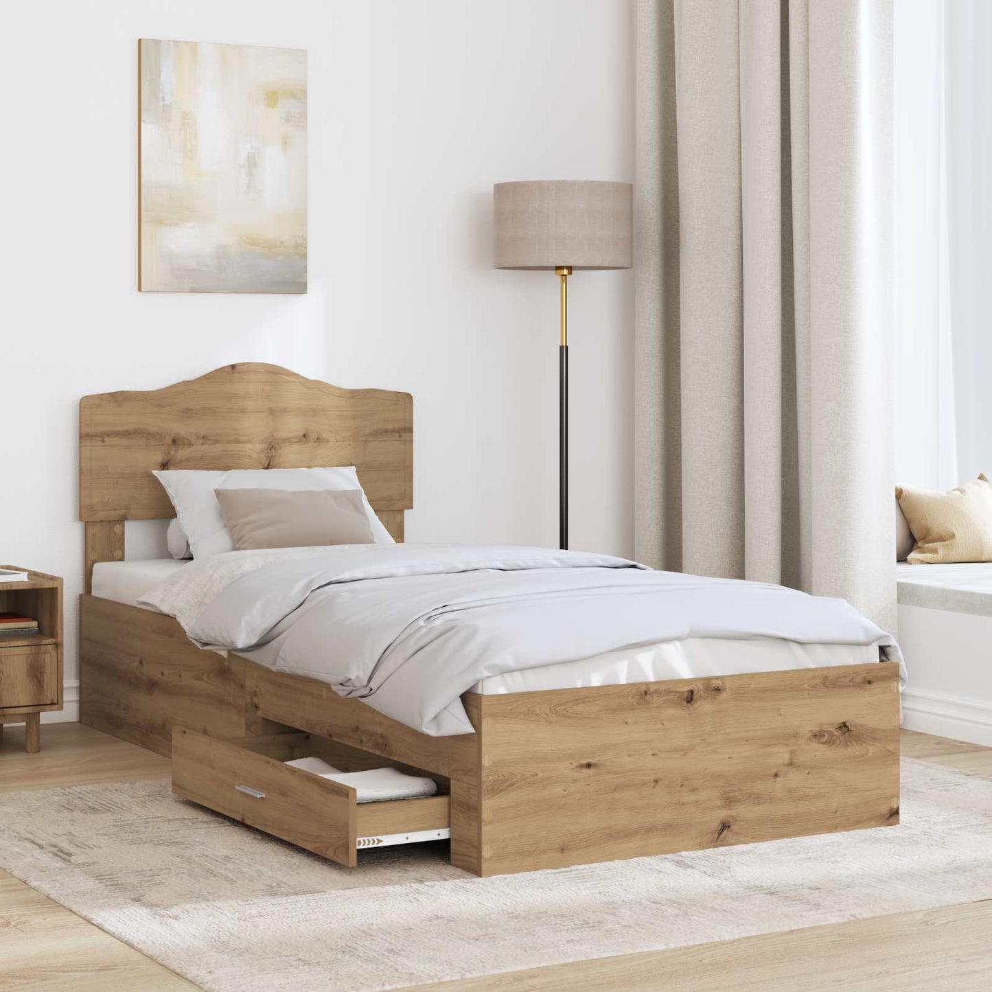 Bed Frame with Drawer Artisan Oak 90 x 200 cm Engineered Wood