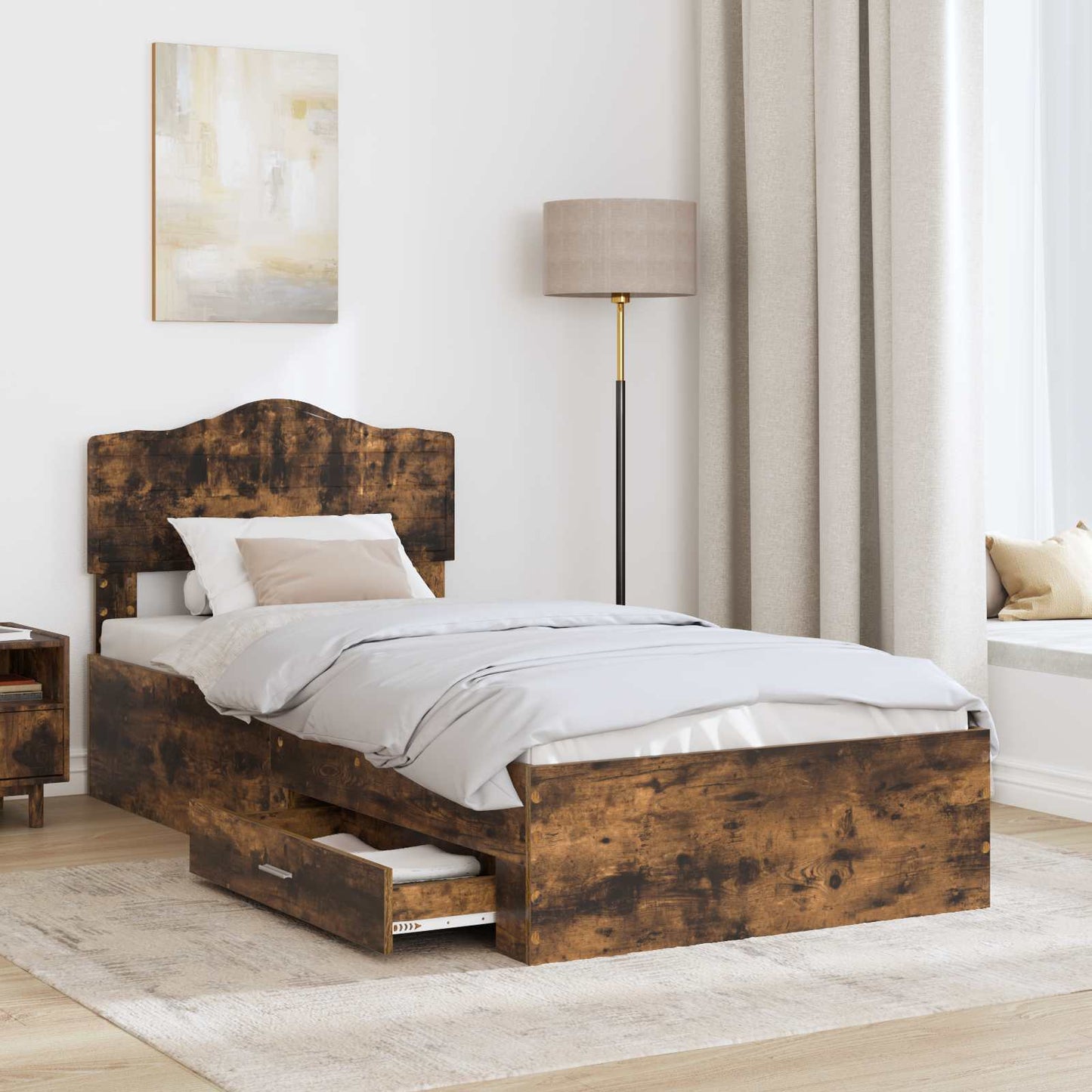 Bed Frame with Headboard Smoked Oak 90 x 190 cm Engineered Wood
