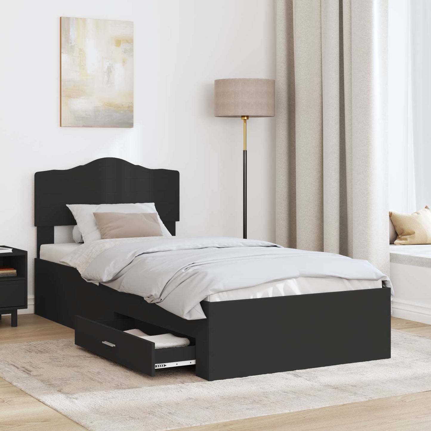 Bed Frame with Headboard Black 70 x 190 cm Engineered Wood