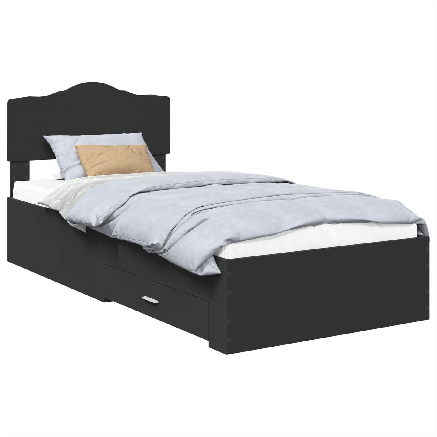 Bed Frame with Headboard Black 70 x 190 cm Engineered Wood