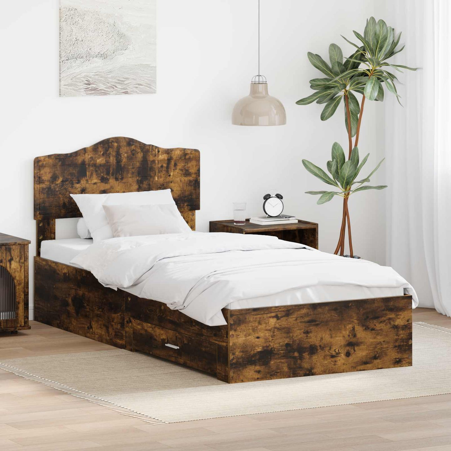 Bed Frame with Headboard Smoked Oak 70 x 190 cm Engineered Wood