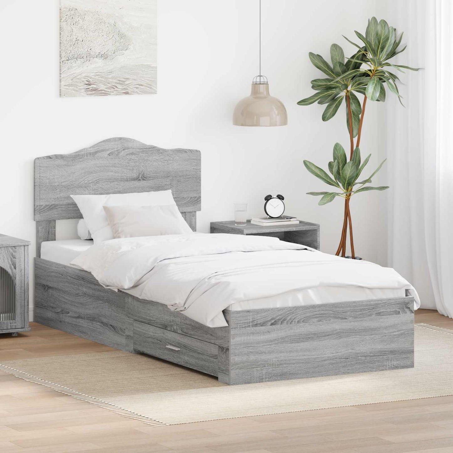 Bed Frame with Drawer Grey Sonoma 70 x 190 cm Engineered Wood