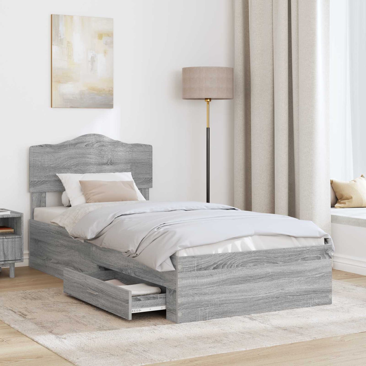 Bed Frame with Drawer Grey Sonoma 70 x 190 cm Engineered Wood