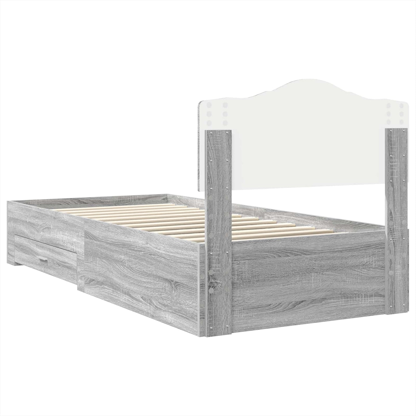 Bed Frame with Drawer Grey Sonoma 70 x 190 cm Engineered Wood
