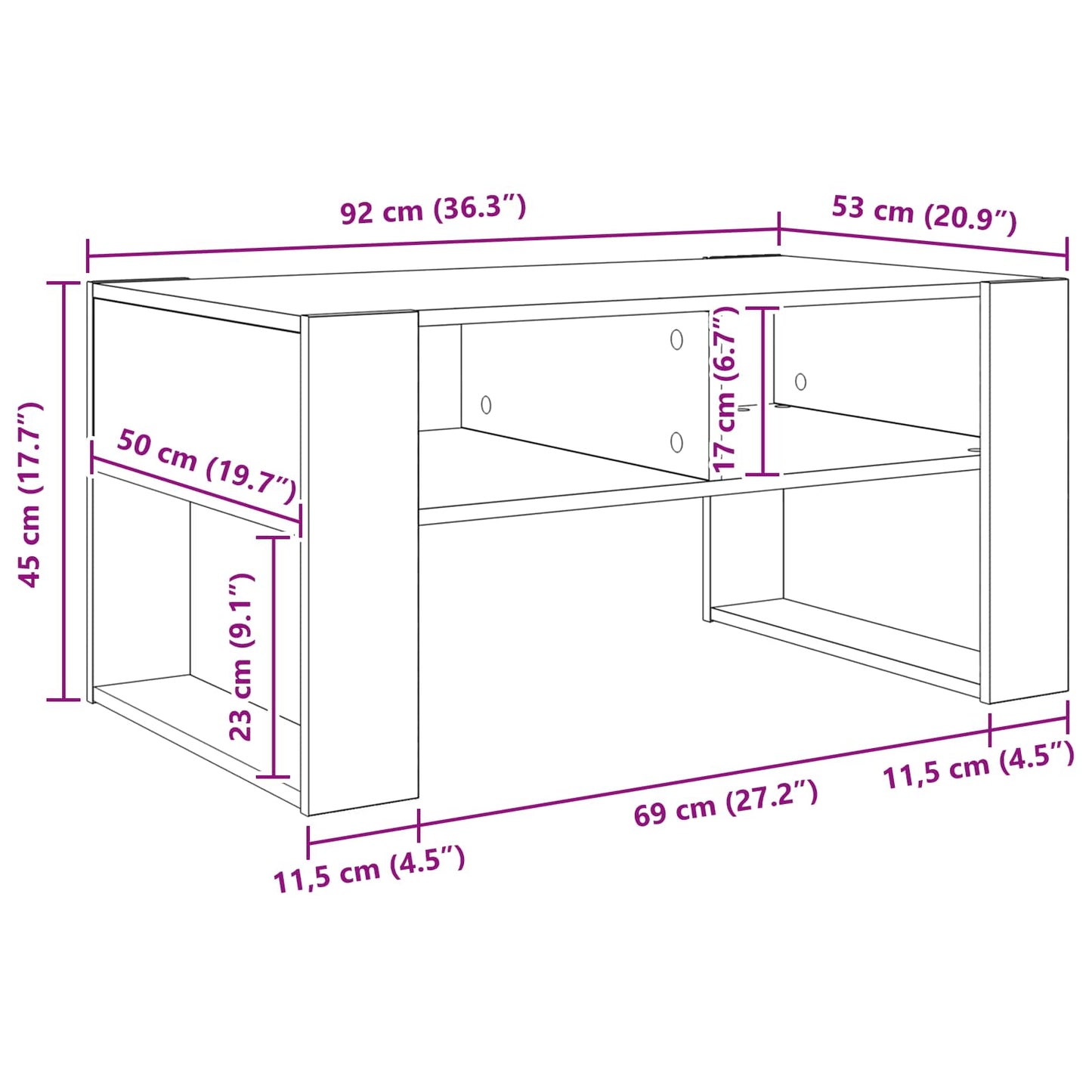 Coffee Table Sonoma Oak 92 x 53 x 45 cm Engineered Wood