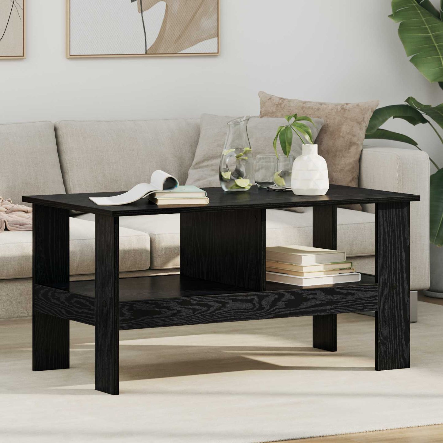 Coffee Table Black Oak 90 x 50 x 45 cm Engineered Wood