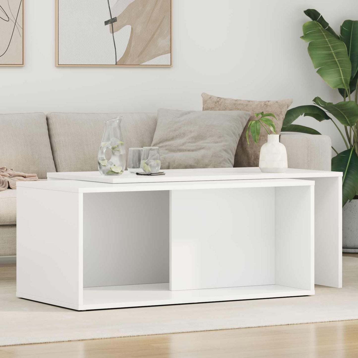 Coffee Table Set 2 pcs White Engineered Wood